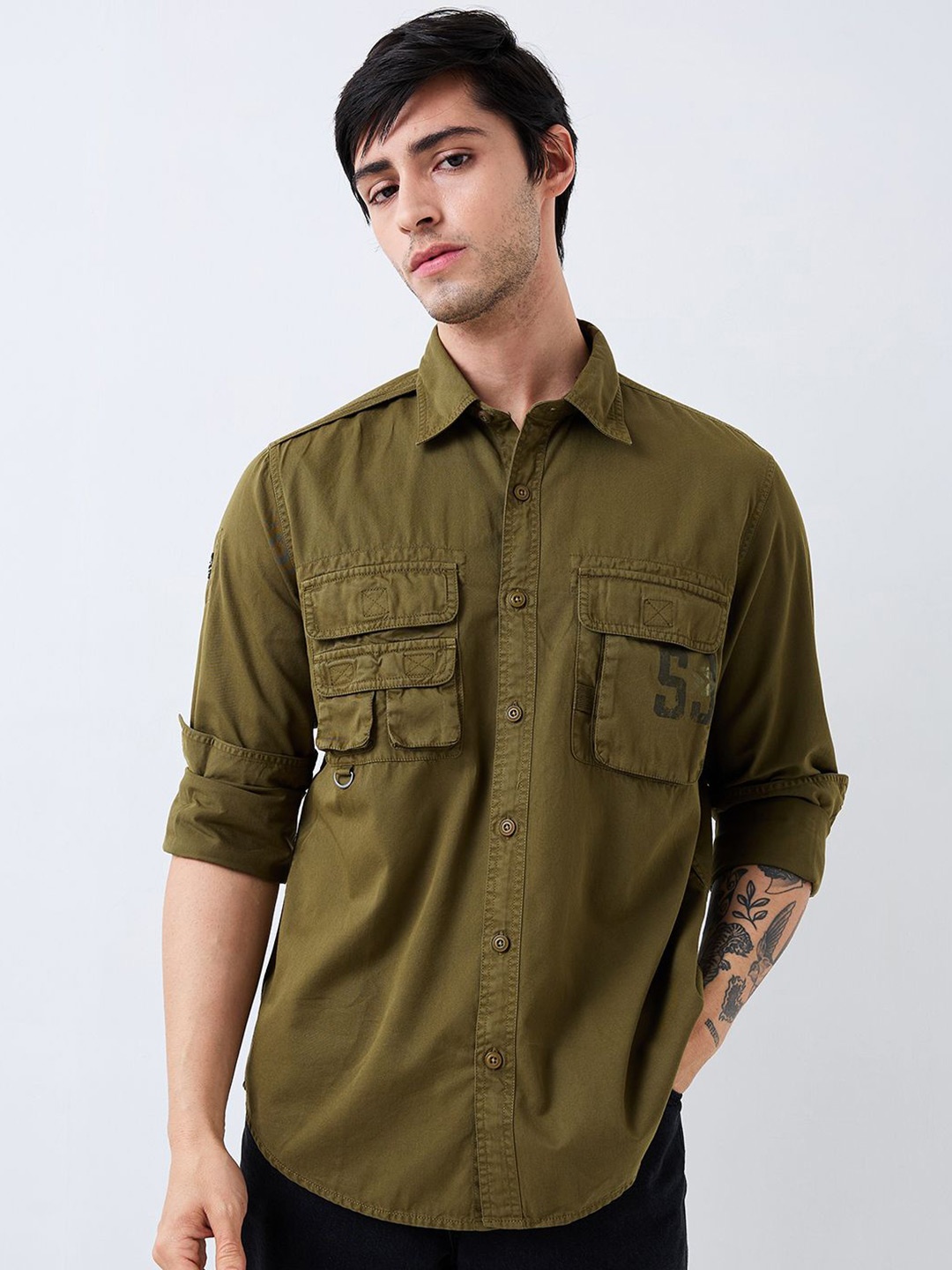 

SPYKAR Men Spread Collar Solid Cotton Casual Shirt, Green