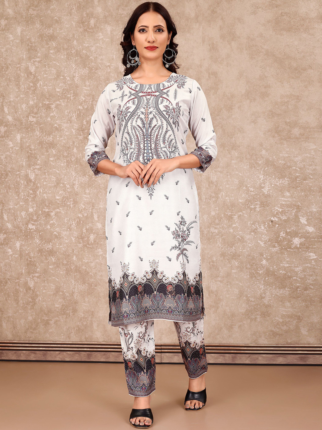 

VIRICA Women's Ethnic Motif Printed Kurta Sets, White