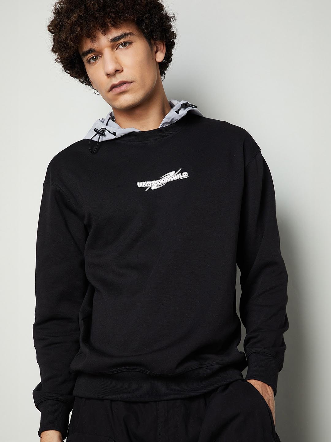 

max Men Cotton Hooded Pullover Sweatshirt, Black