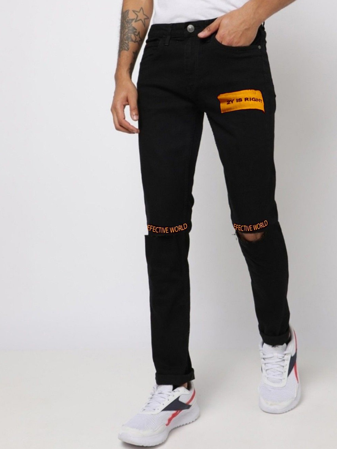 

Star4Well Men Narrow Slim Fit Slash Knee Jeans, Black