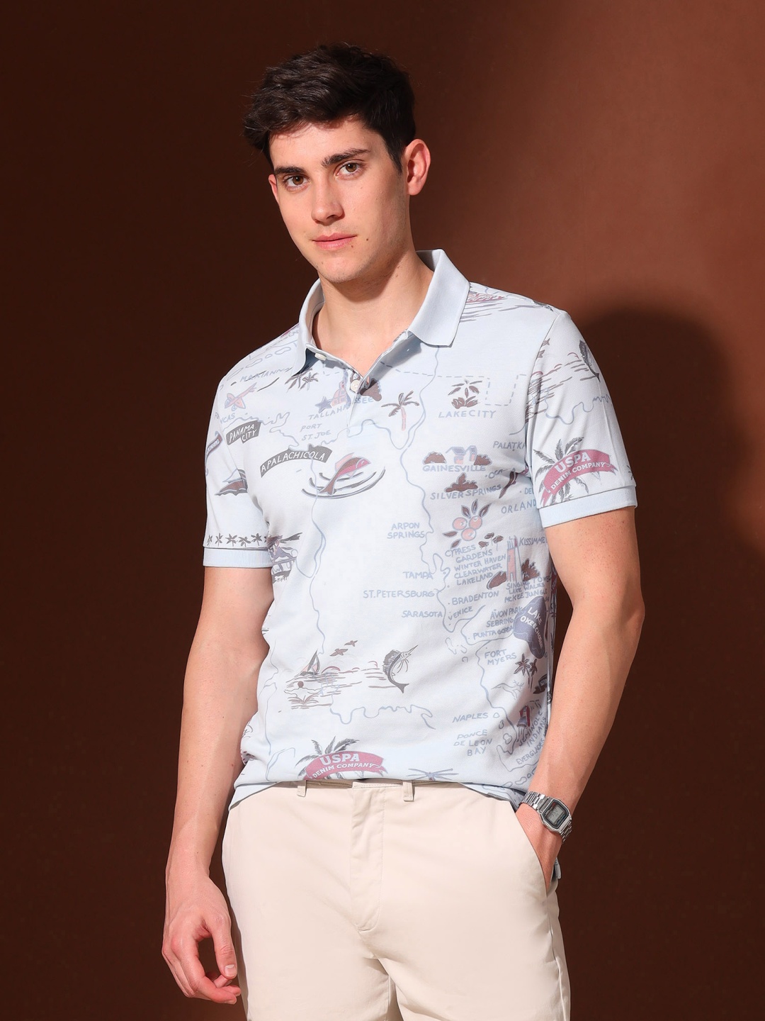 

U.S. Polo Assn. Denim Co. Men Graphic Printed Polo Collar Cotton Slim Fit T-shirt, Blue