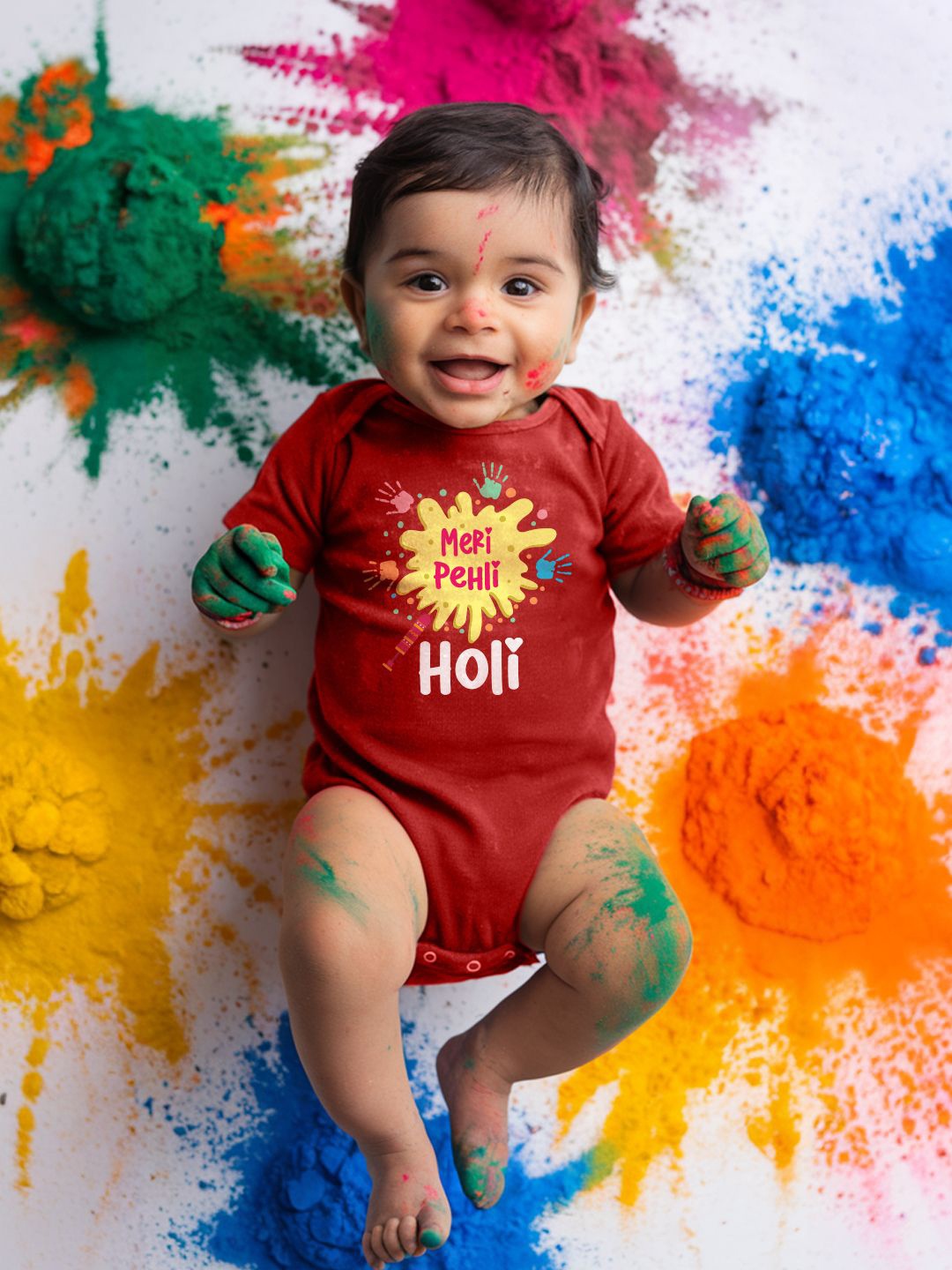 

FFLIRTYGO Infants Holi Printed Cotton Bodysuit, Red