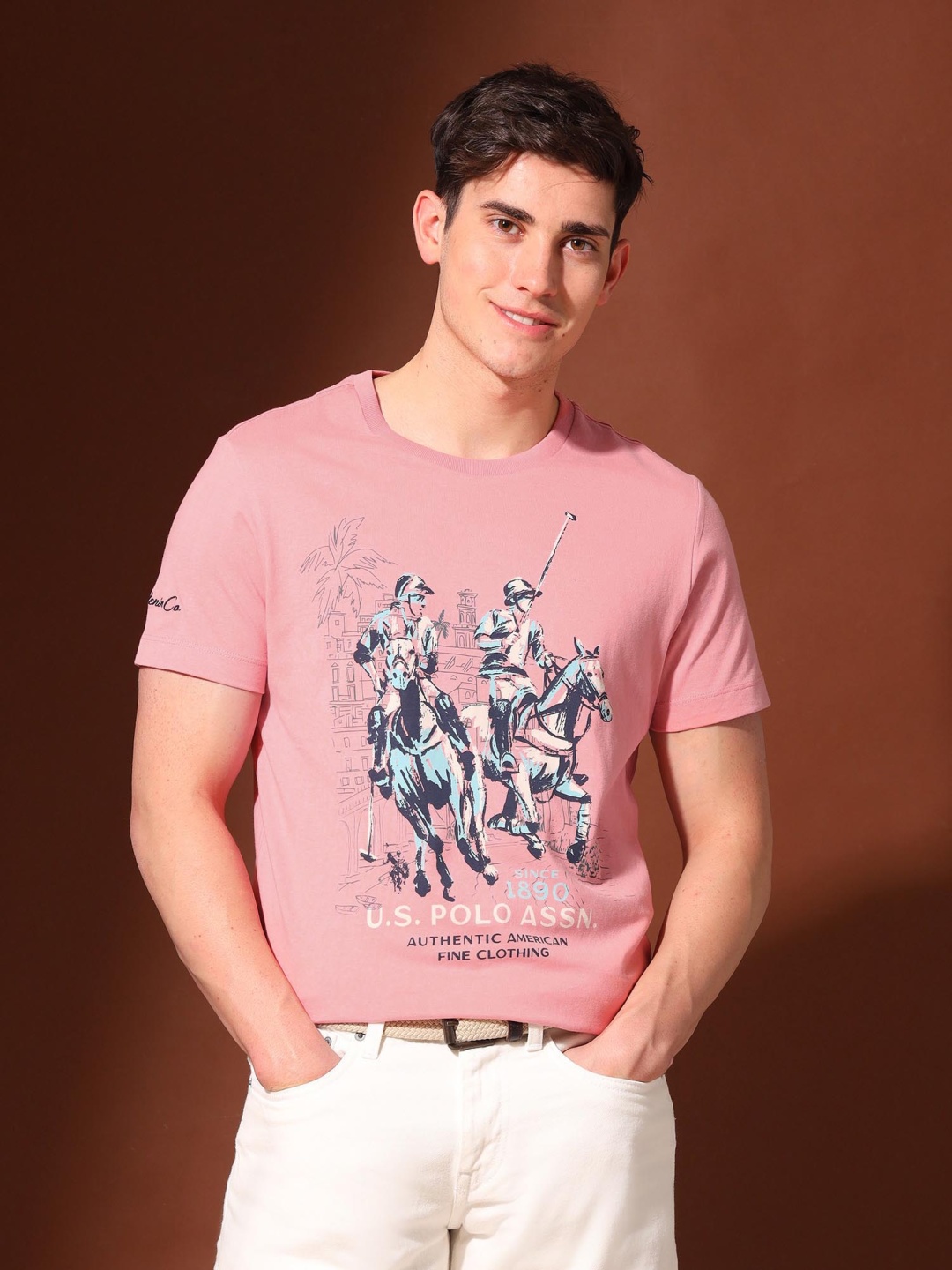 

U.S. Polo Assn. Denim Co. Men Graphic Printed Round Neck Cotton Slim Fit T-shirt, Orange
