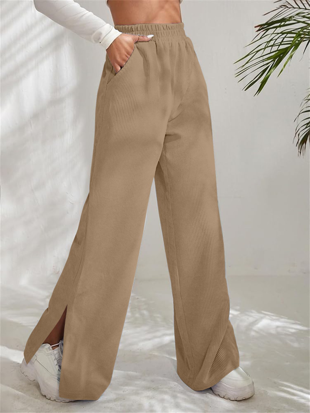 

Kalika Women Loose Fit Parallel Trousers, Cream