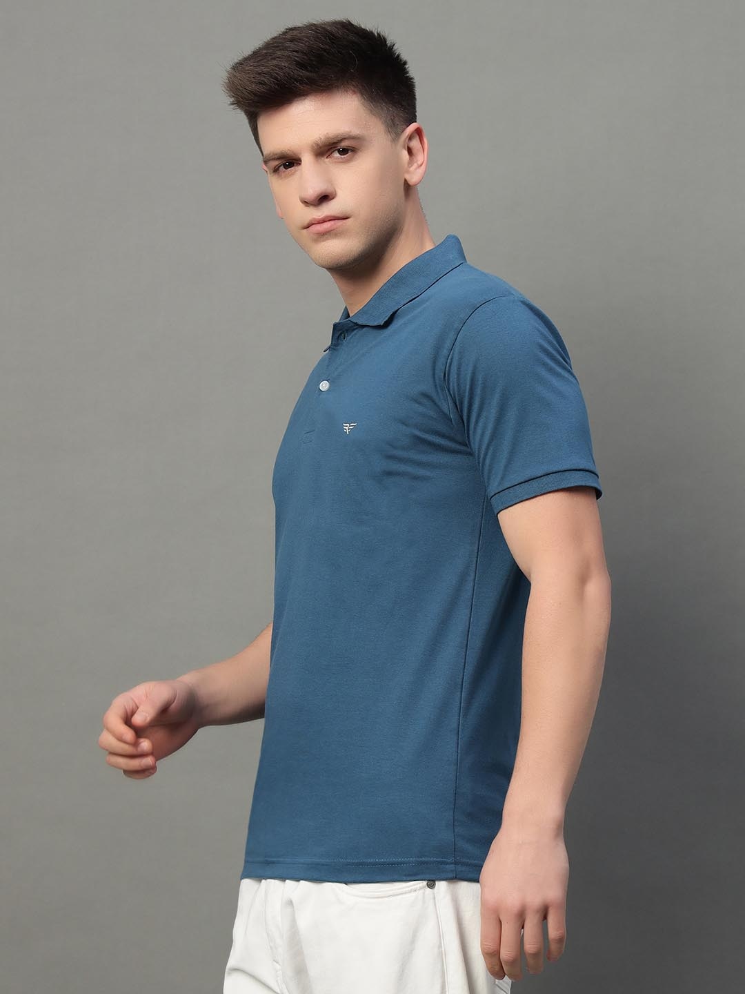 

RISS Men Solid Polo Collar Cotton T-shirt, Blue