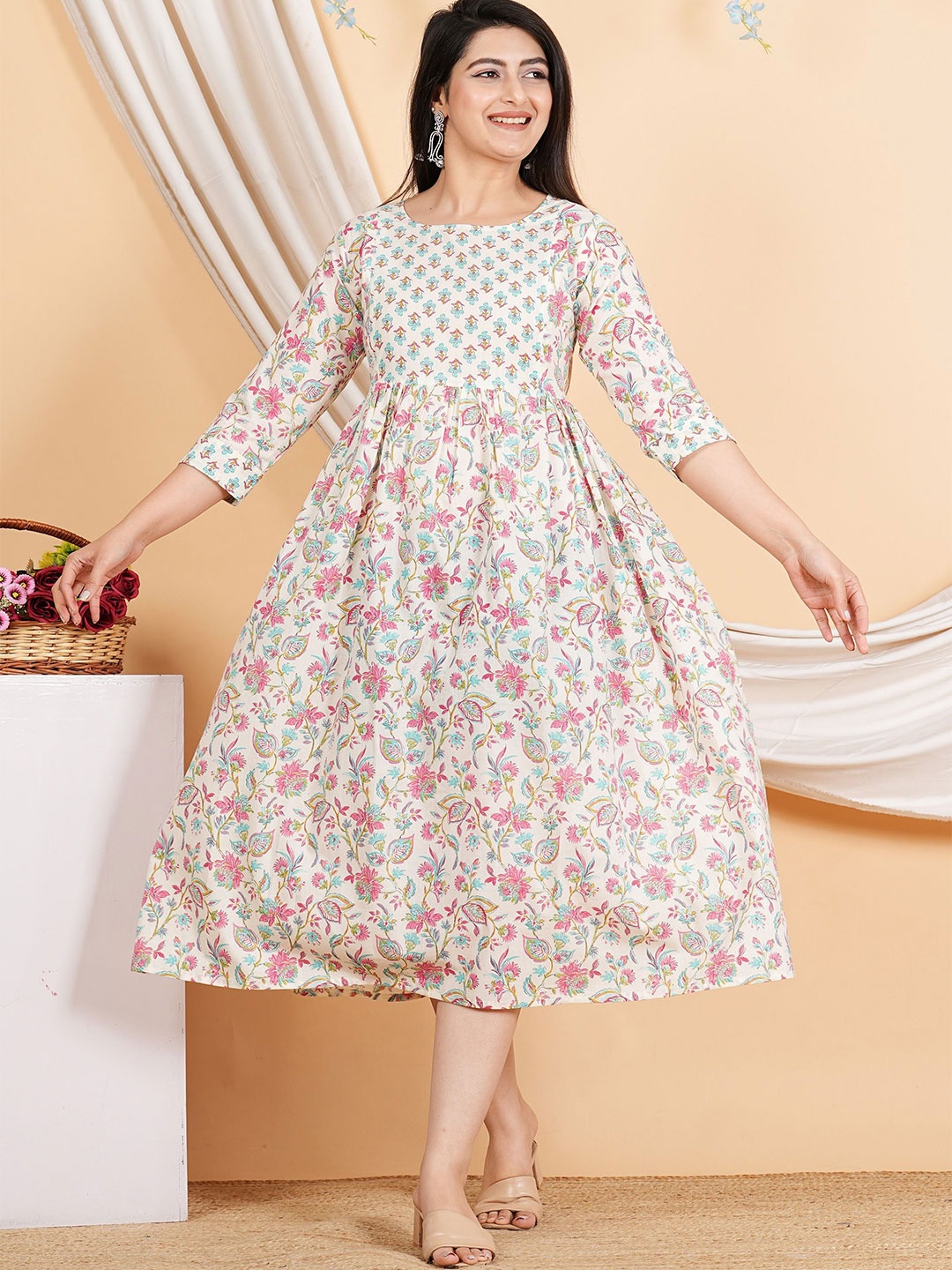 

SHOPAXIS Women Floral Printed Maternity A-Line Midi Dress, Multi