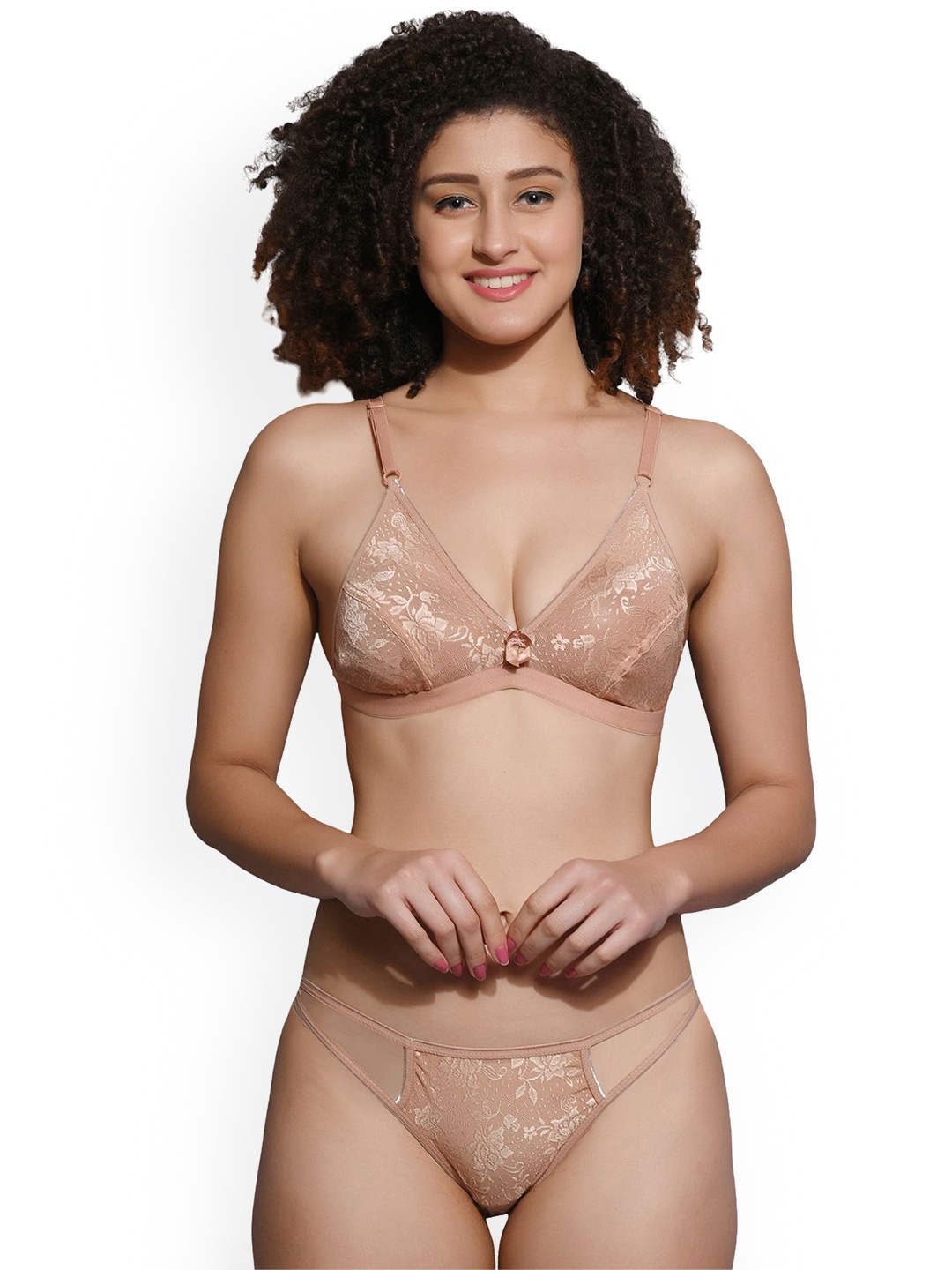 

chia fashions Women Non Padded Lingerie Set, Beige