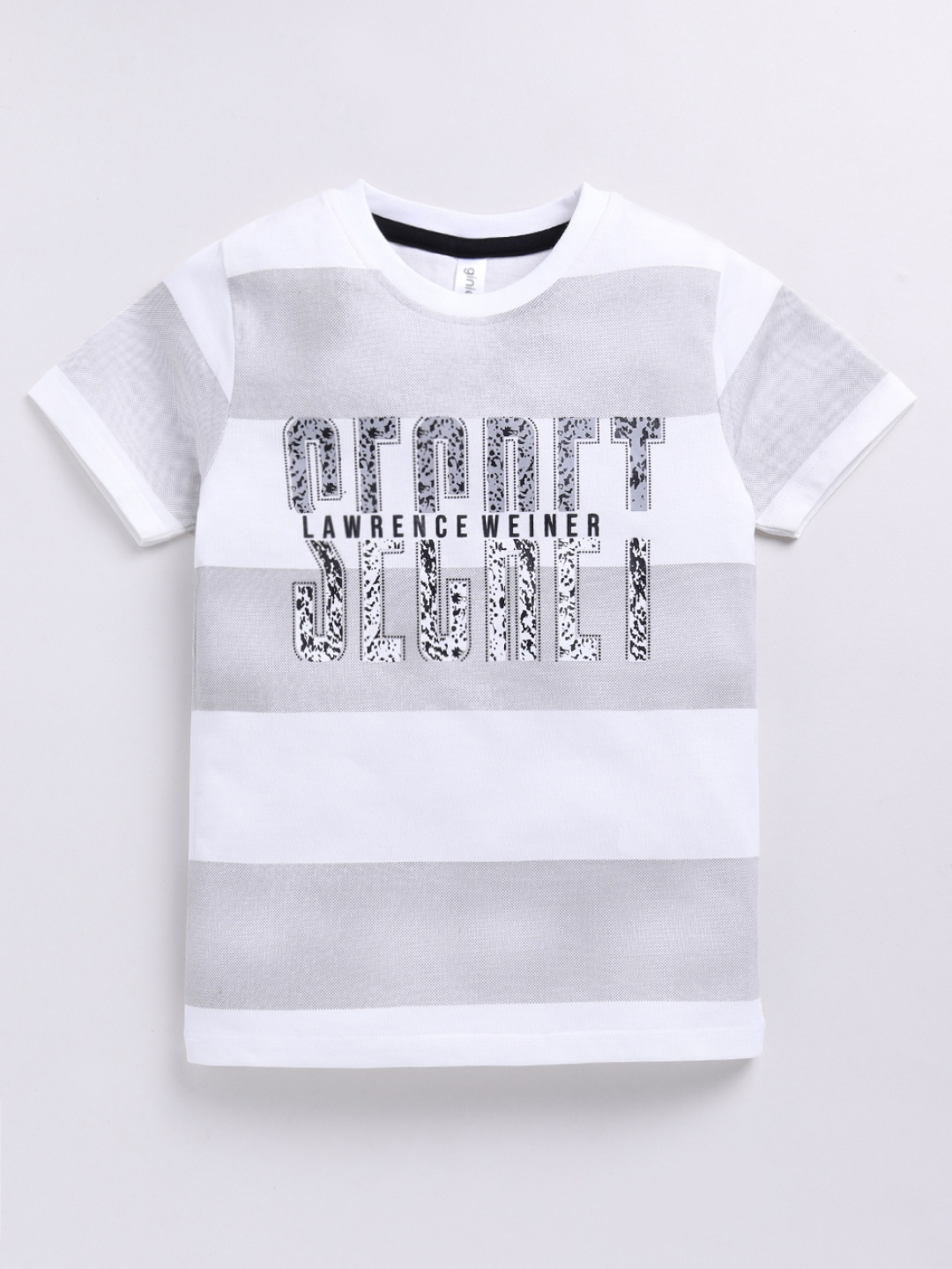 

Ginie Boys Typography & All Over Stripe Printed Breathable Tshirt, Off white