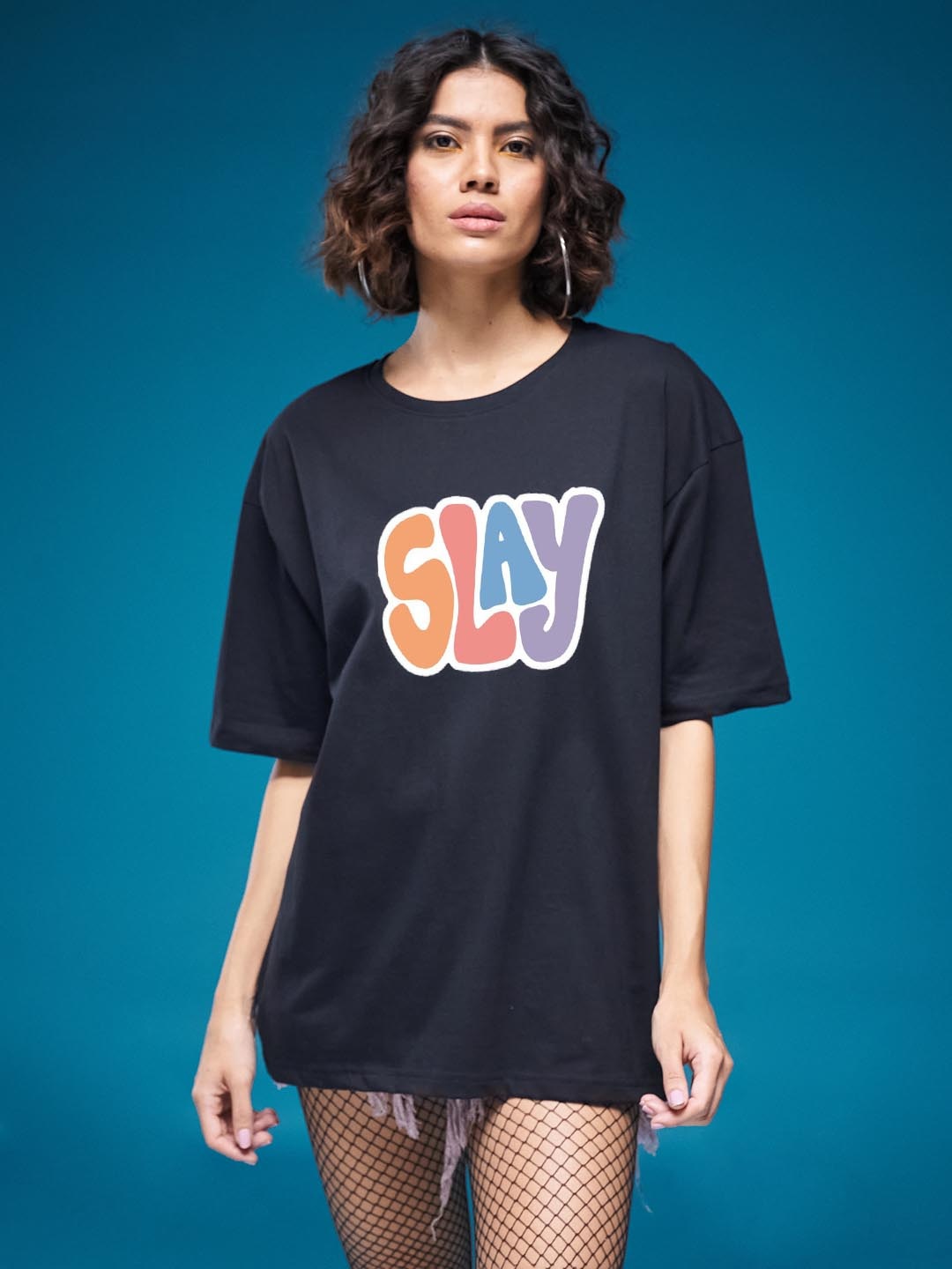 

SMARTEES Women Printed Applique T-shirt, Black
