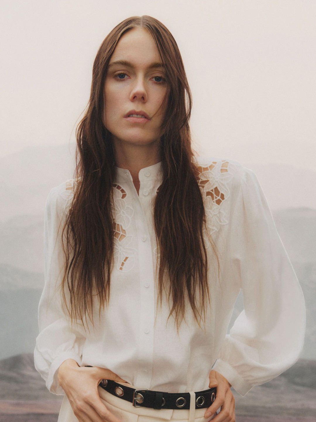 

H&M Linen-Blend Broderie Anglaise Blouse, White