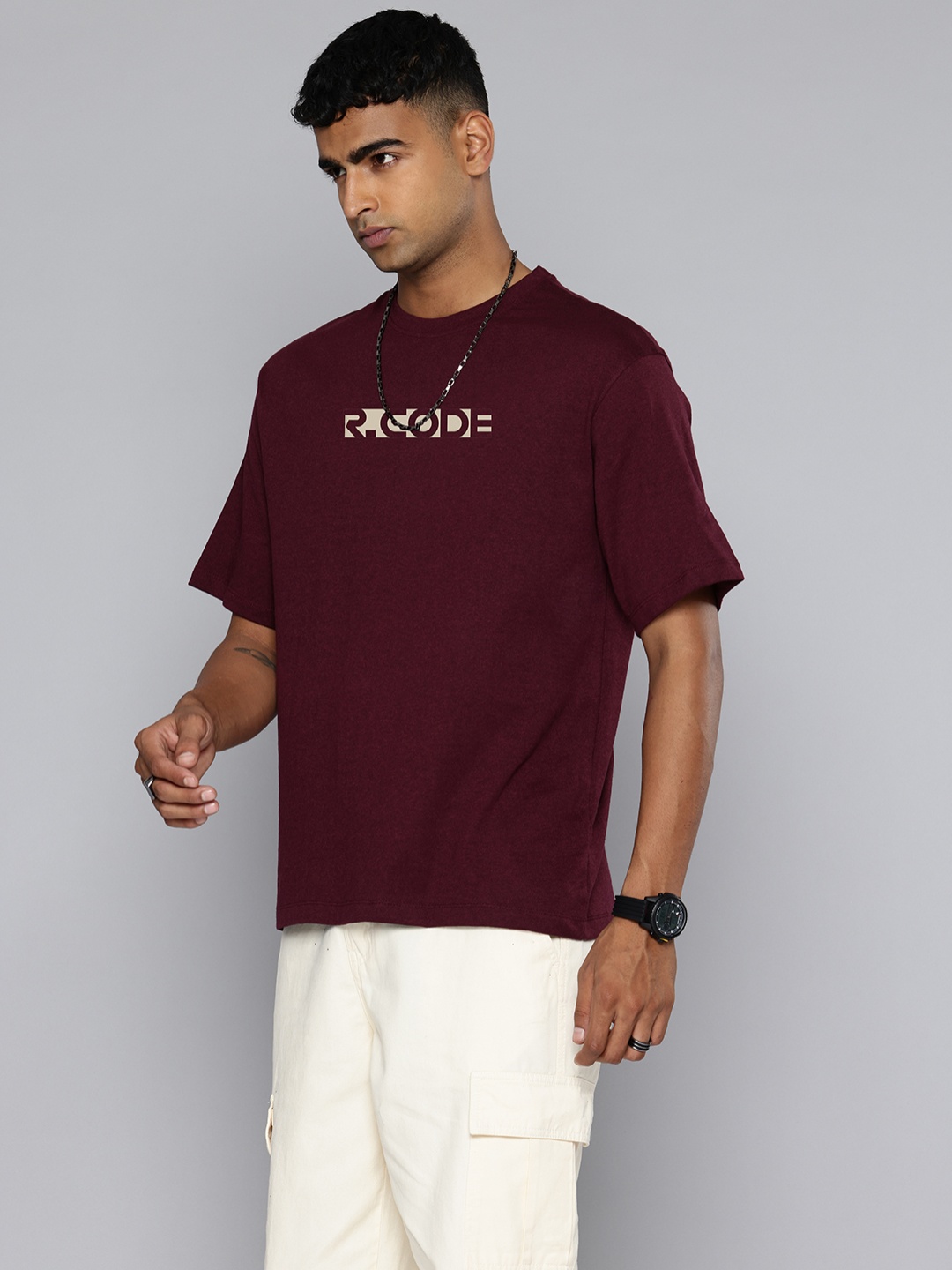 

R.Code by The Roadster Life Co. Men T-shirt, Burgundy