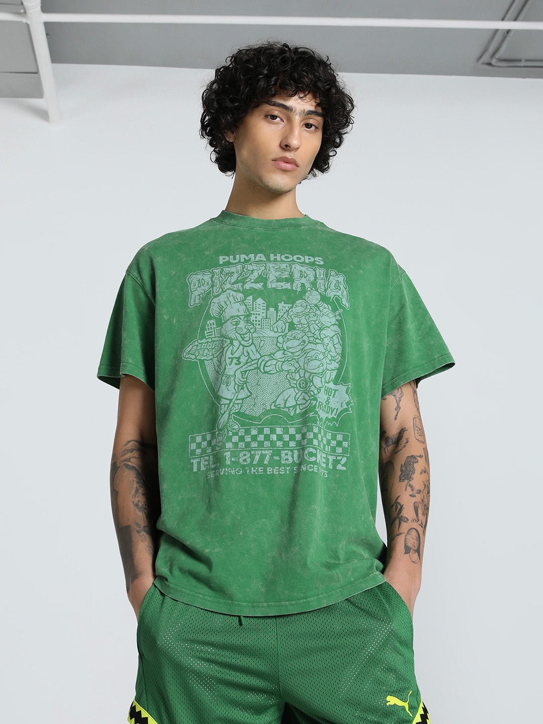 

PUMA Hoops Men Graphic Printed Round Neck Cotton T-shirt, Green