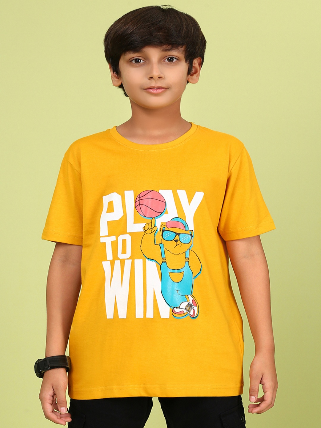 

YK Boys Typography Printed Round Neck Cotton Relaxed Fit T-shirt, Yellow