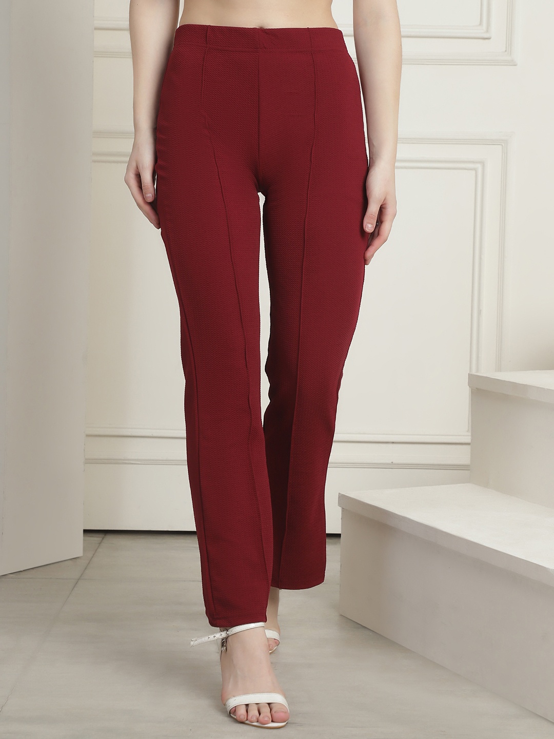 

SZN Women High-Rise Slim Fit Trousers, Maroon
