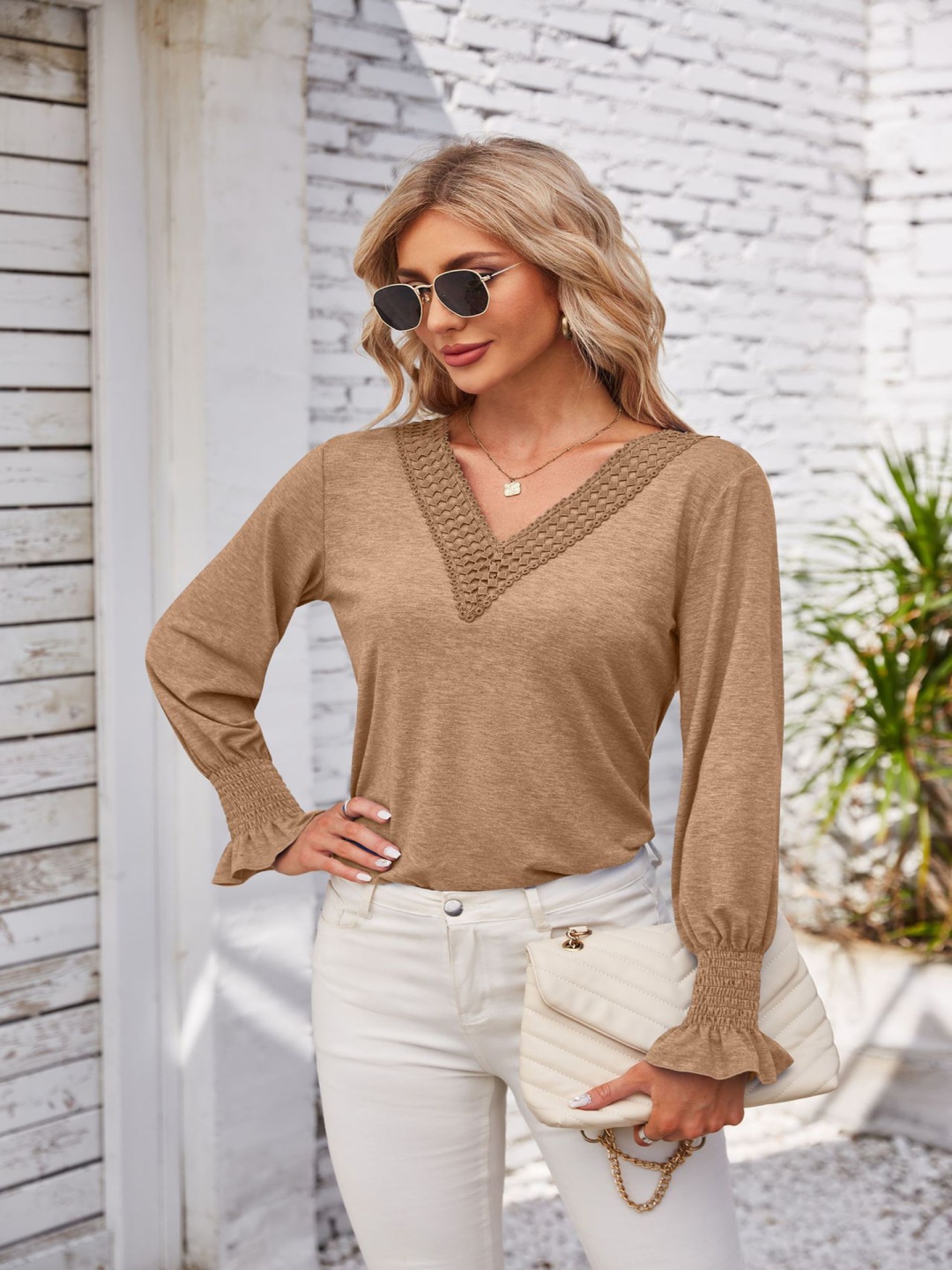 

StyleCast x Revolte Applique Peplum Top, Khaki