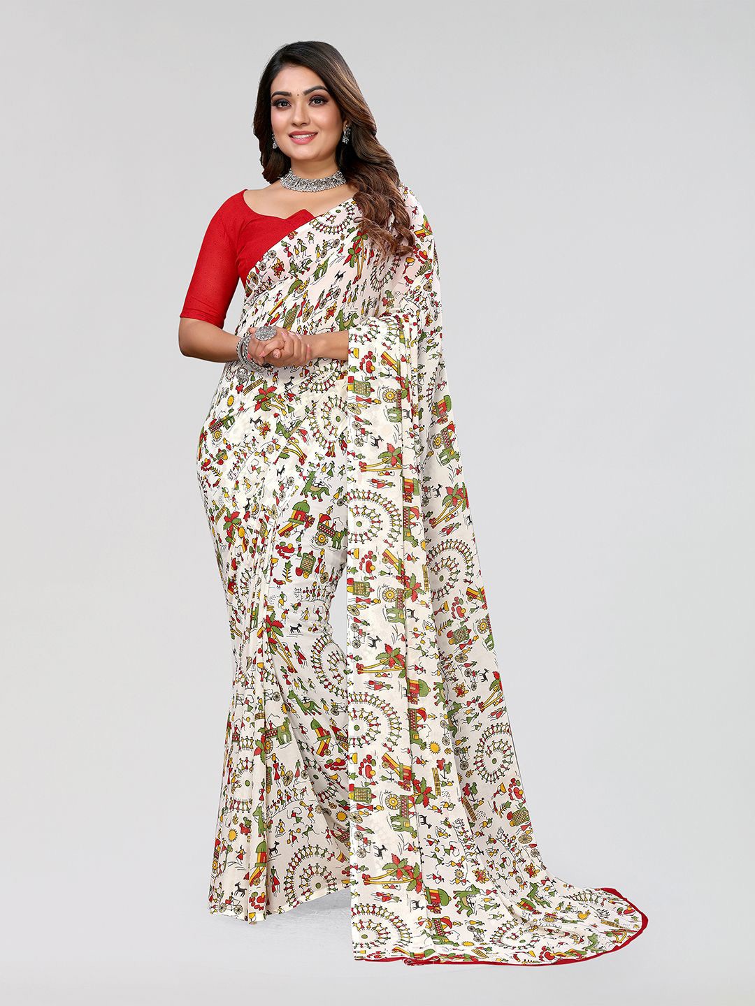 

Moda Rapido Ethnic Motifs Printed Saree, White