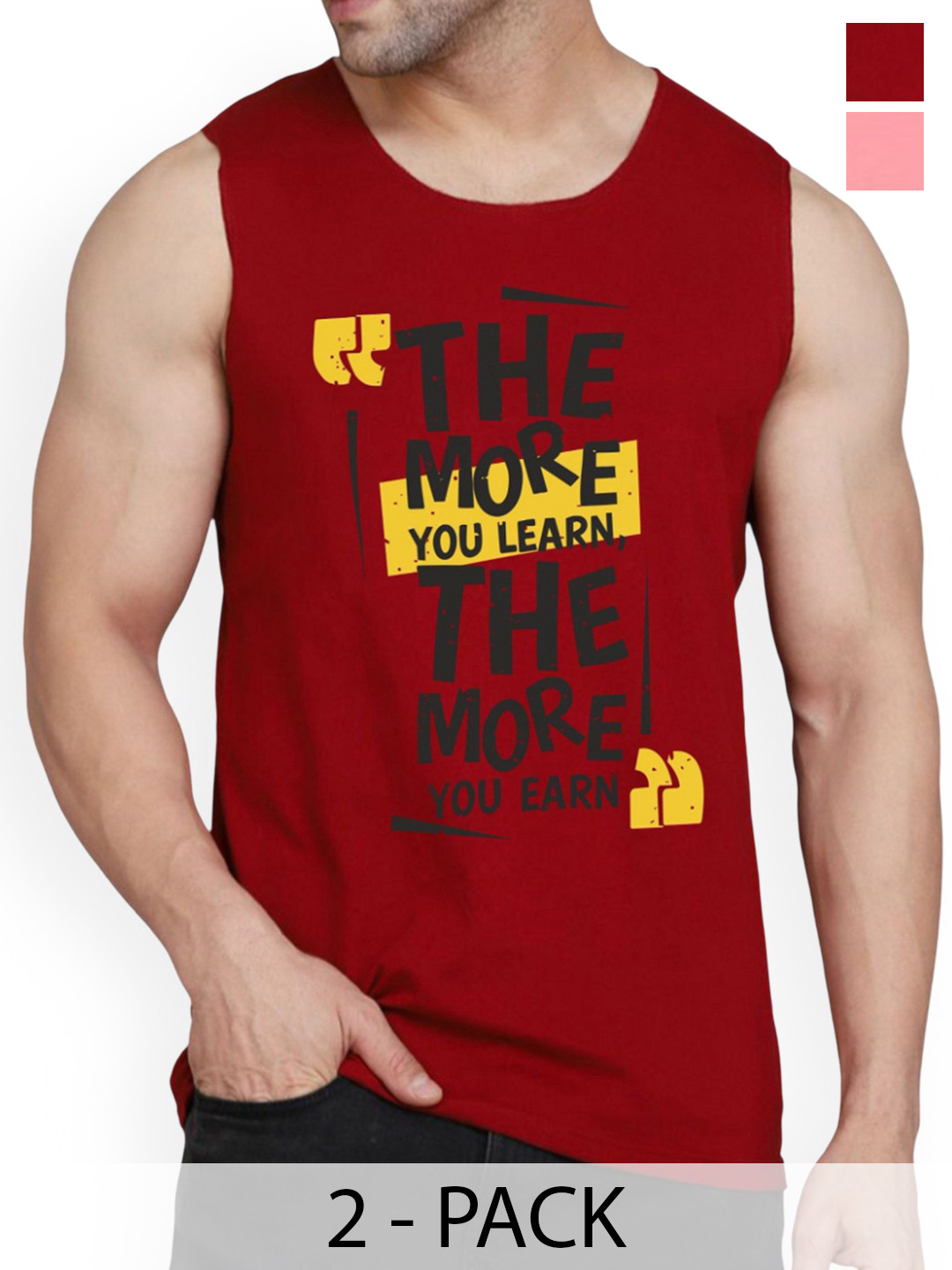 

WOOSTRO Pack Of 2 Printed Combed Cotton Gym Vest RS26 CMB (HARD PEACH) (MORE MAROON)