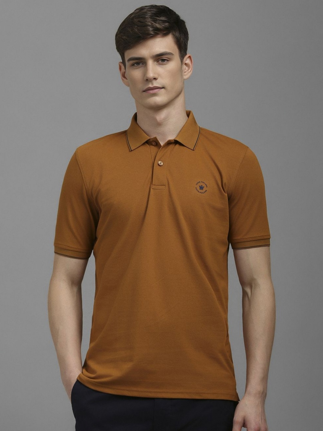 

Louis Philippe Men Solid Polo Collar Cotton T-shirt, Brown