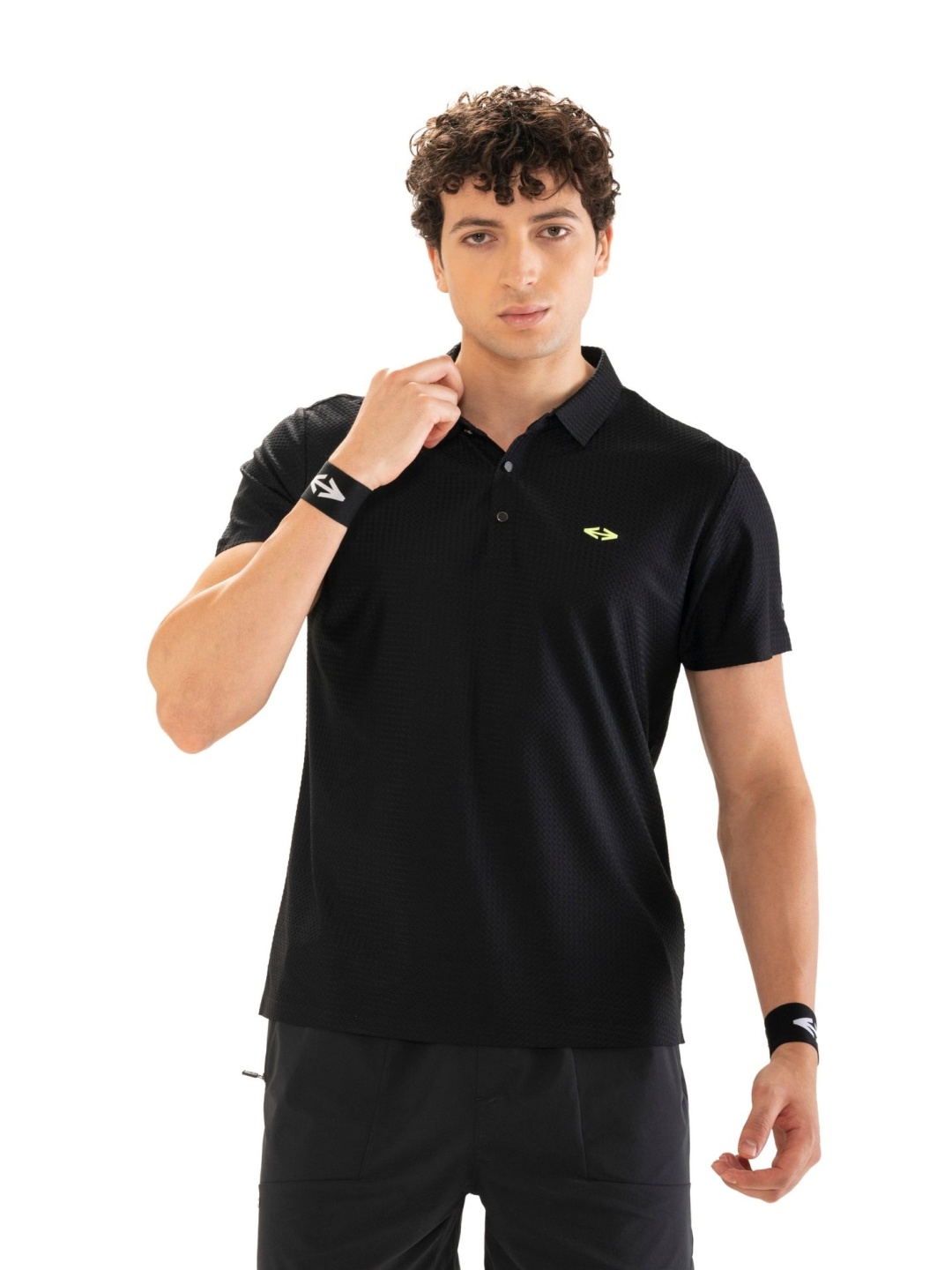 

STRCH Men Anti Odour Solid Polo Collar T-shirt, Black