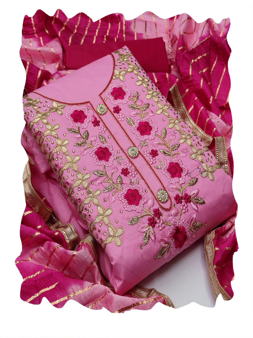 

HERE&NOW Embellished Unstitched Dress Material, Pink