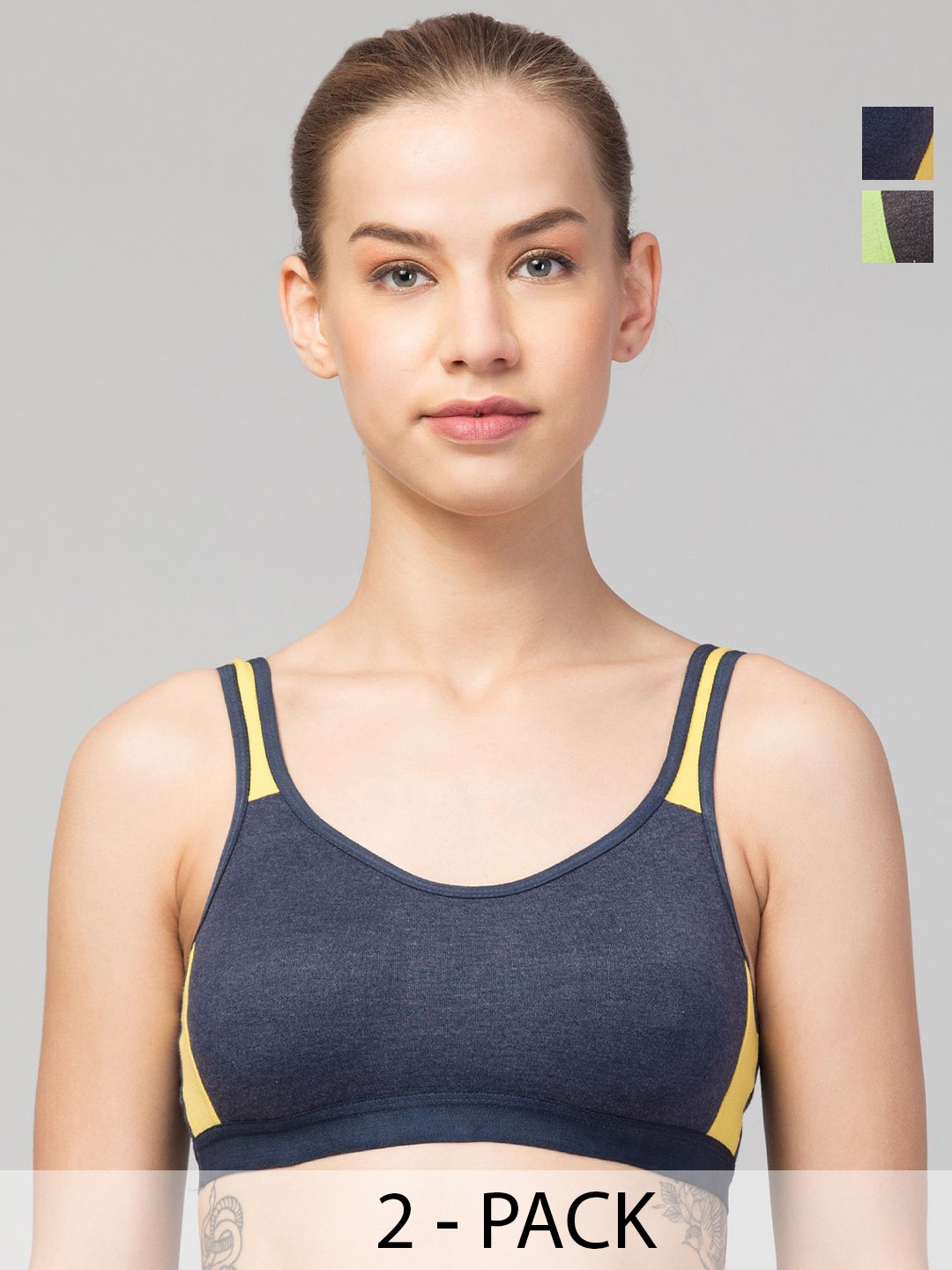 

CKARFE Women T-shirt Pack of 2 Full Coverage Seamless Cotton Gym Bra, Grey