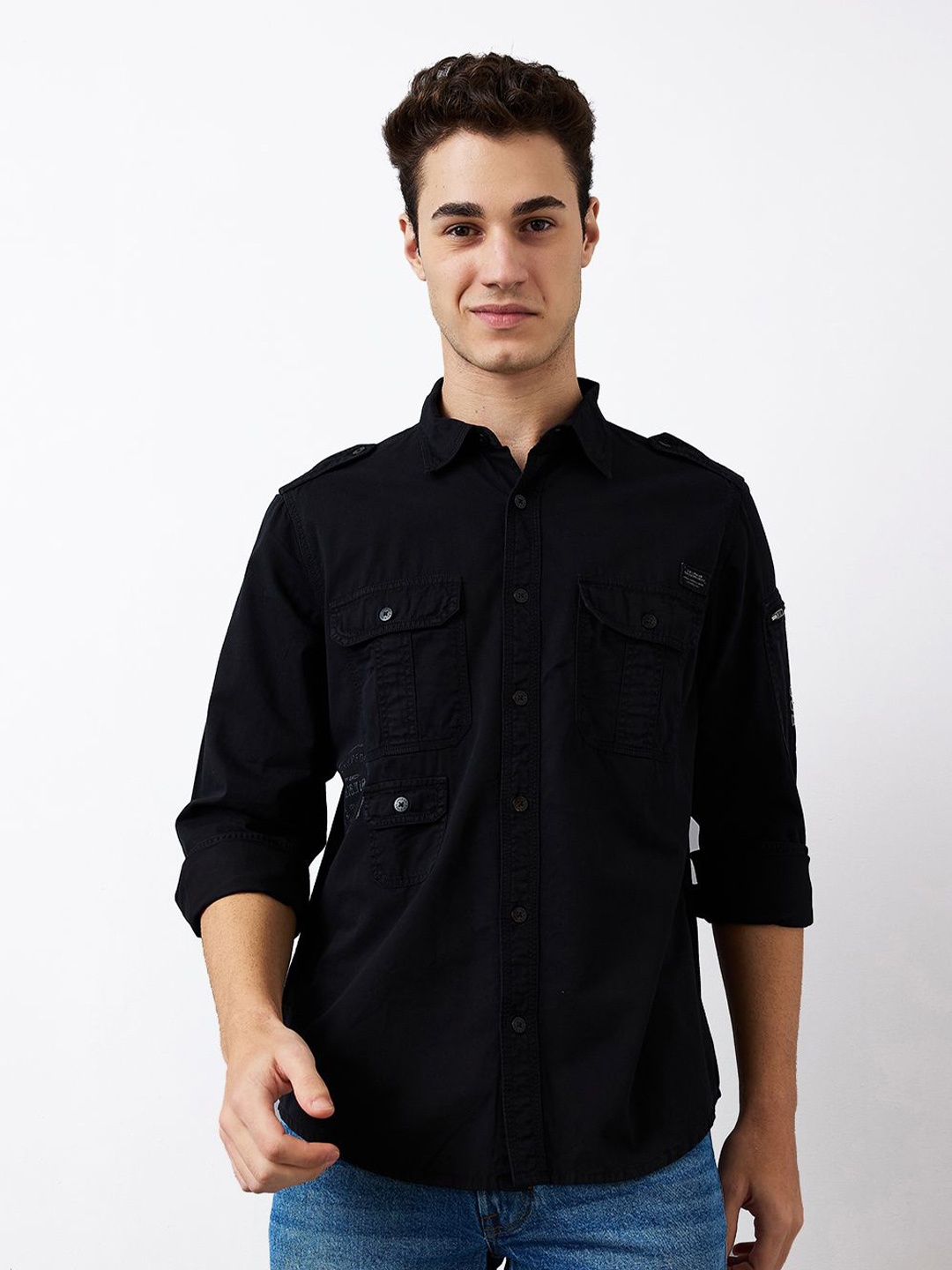 

SPYKAR Men Slim Fit Spread Collar Solid Cotton Casual Shirt, Black