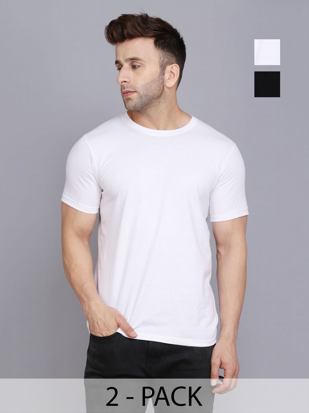 

WOOSTRO Men 2 Monochrome Slim Fit T-shirt, White