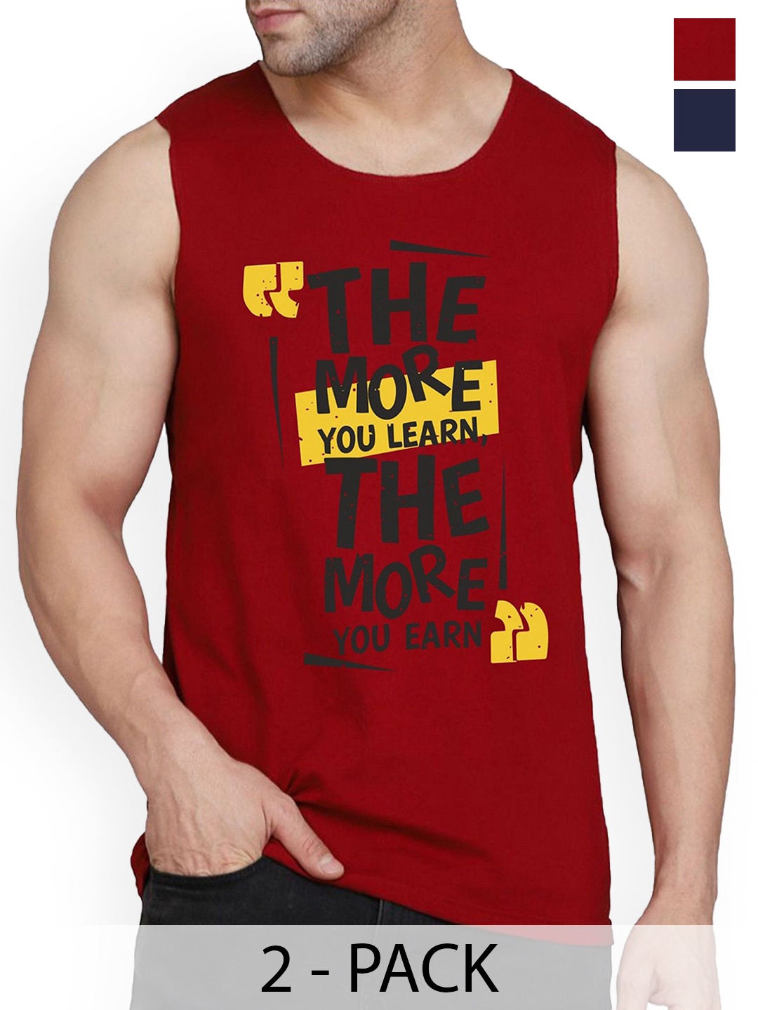 

WOOSTRO Pack Of 2 Printed Combed Cotton Gym Vest RS26 CMB (HARD NAVY) (MORE MAROON), Navy blue