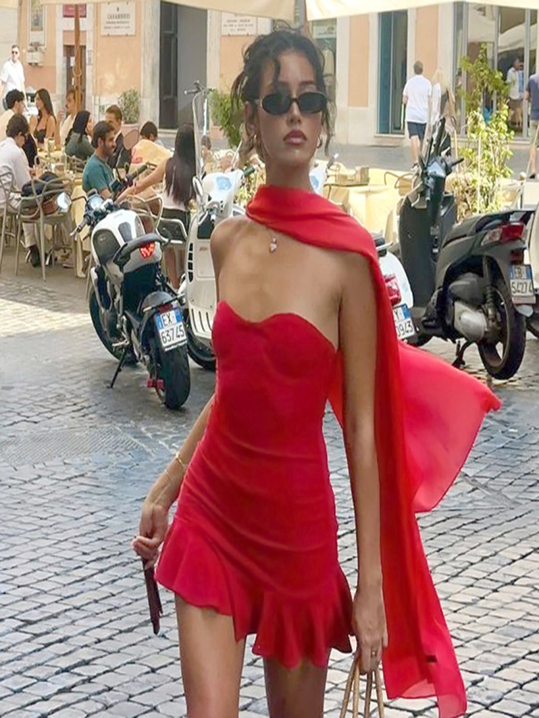 

StyleCast Strapless Satin Mini Bandeau Dress With Dupatta, Red