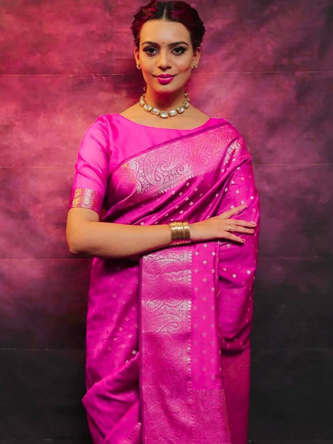 

PHEASANT Woven Design Kanjeevaram Saree, Purple