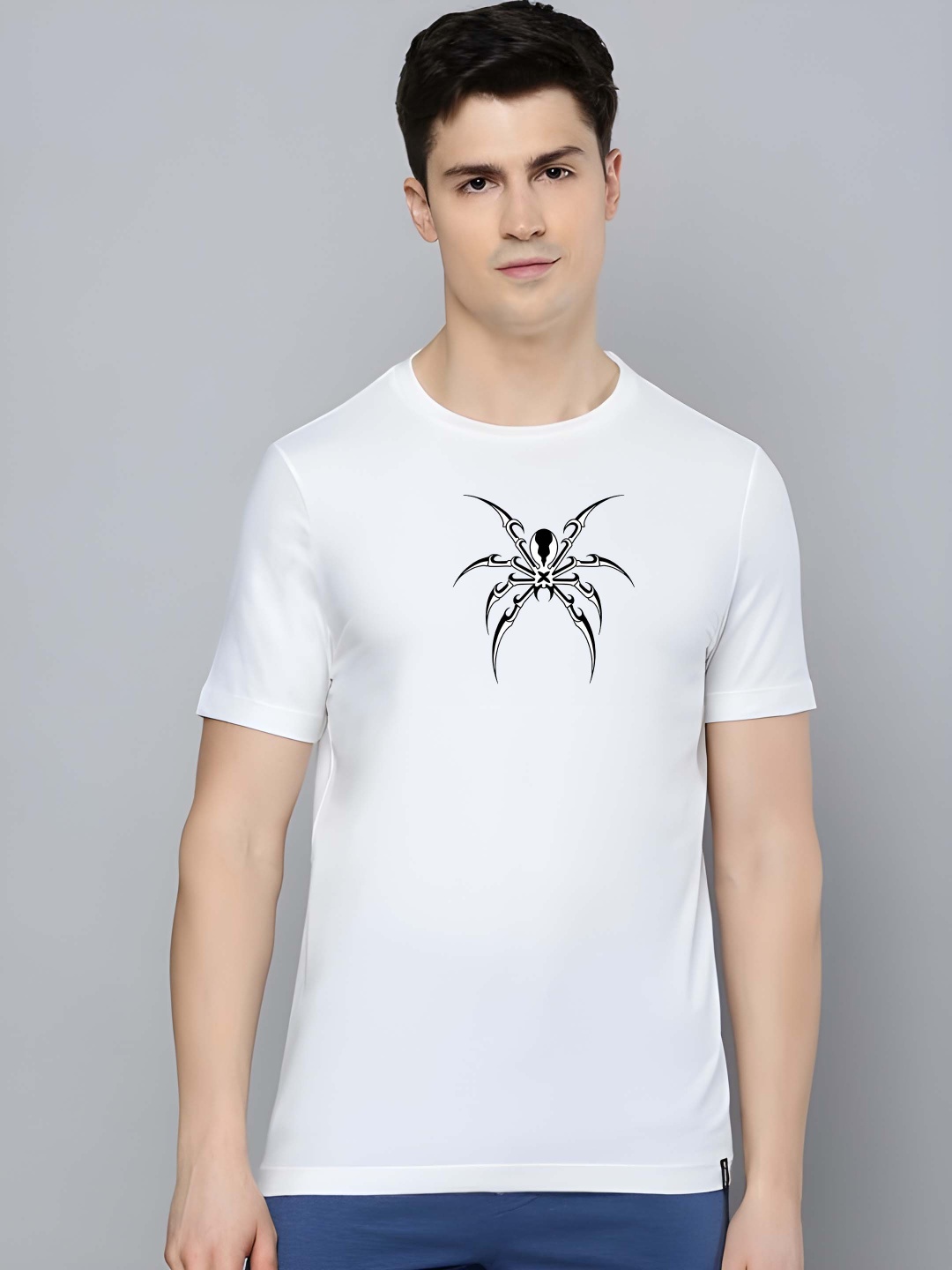

Krimmple Men Graphic Printed Round Neck Cotton T-shirt, White