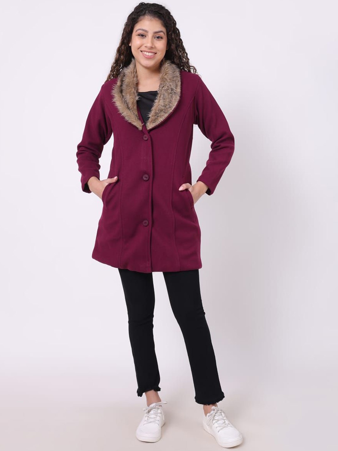 

MTR-FELLAMO Women Full Sleeves Button Closure Trench Coat, Purple