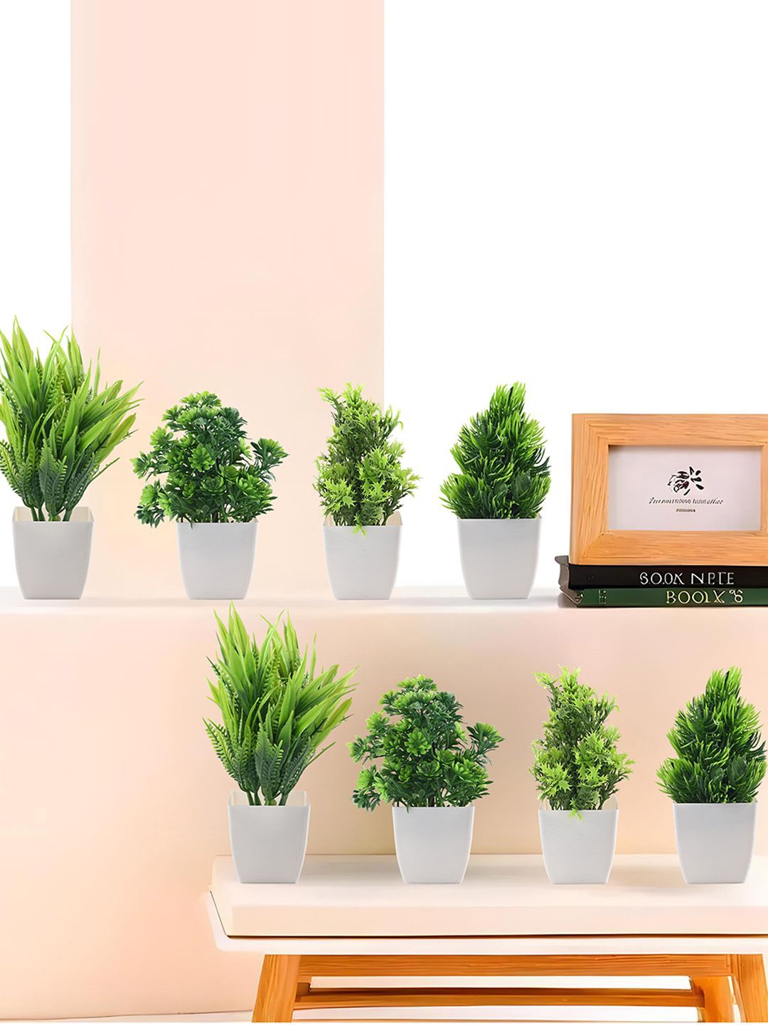 

Kuber Industries Green & White 24 Pieces Eucalyptus Artificial Flower With Pot