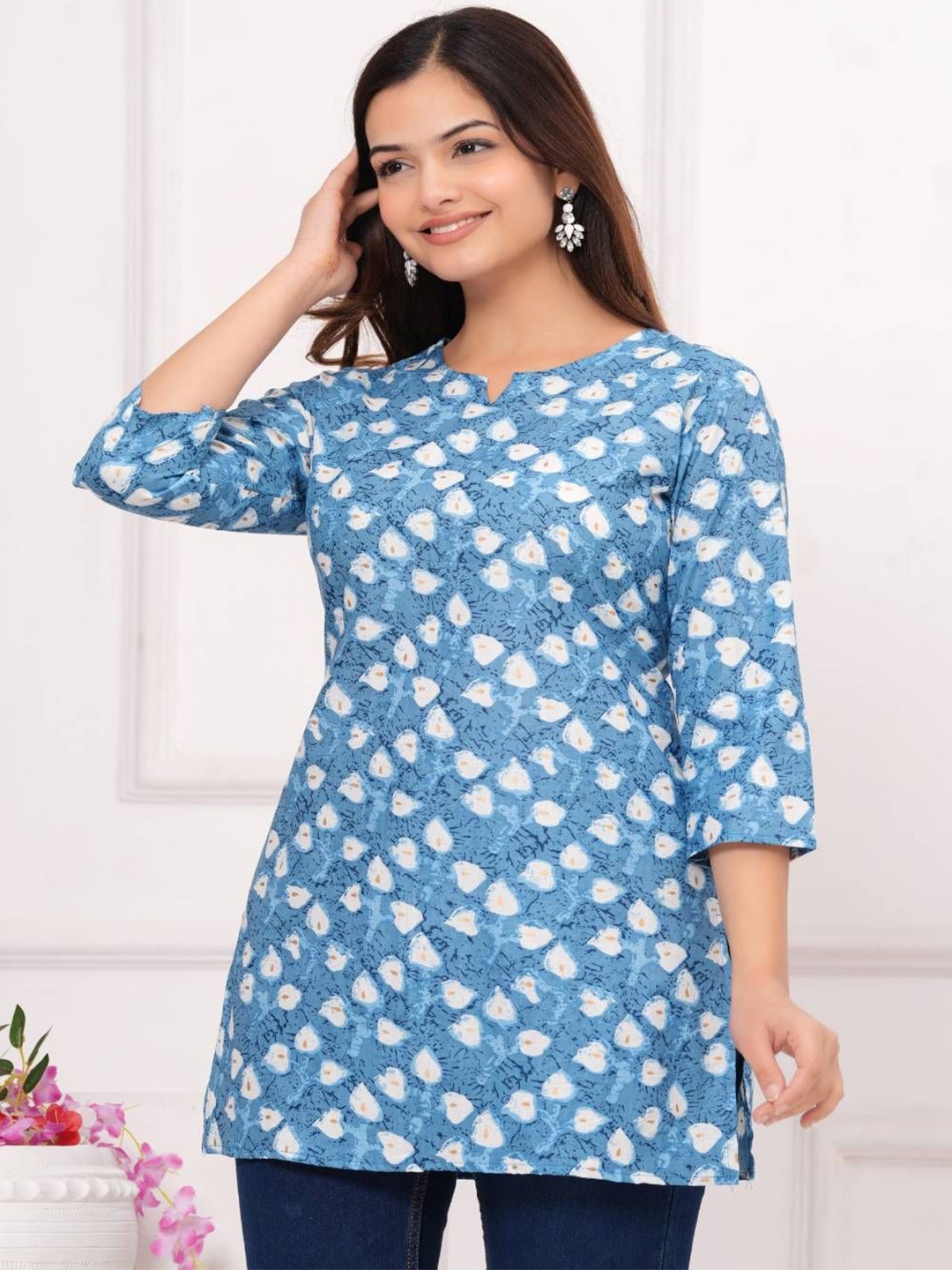 

WESTERN COTTON Women Ethnic Motifs Printed Pure Cotton Kurti, Blue
