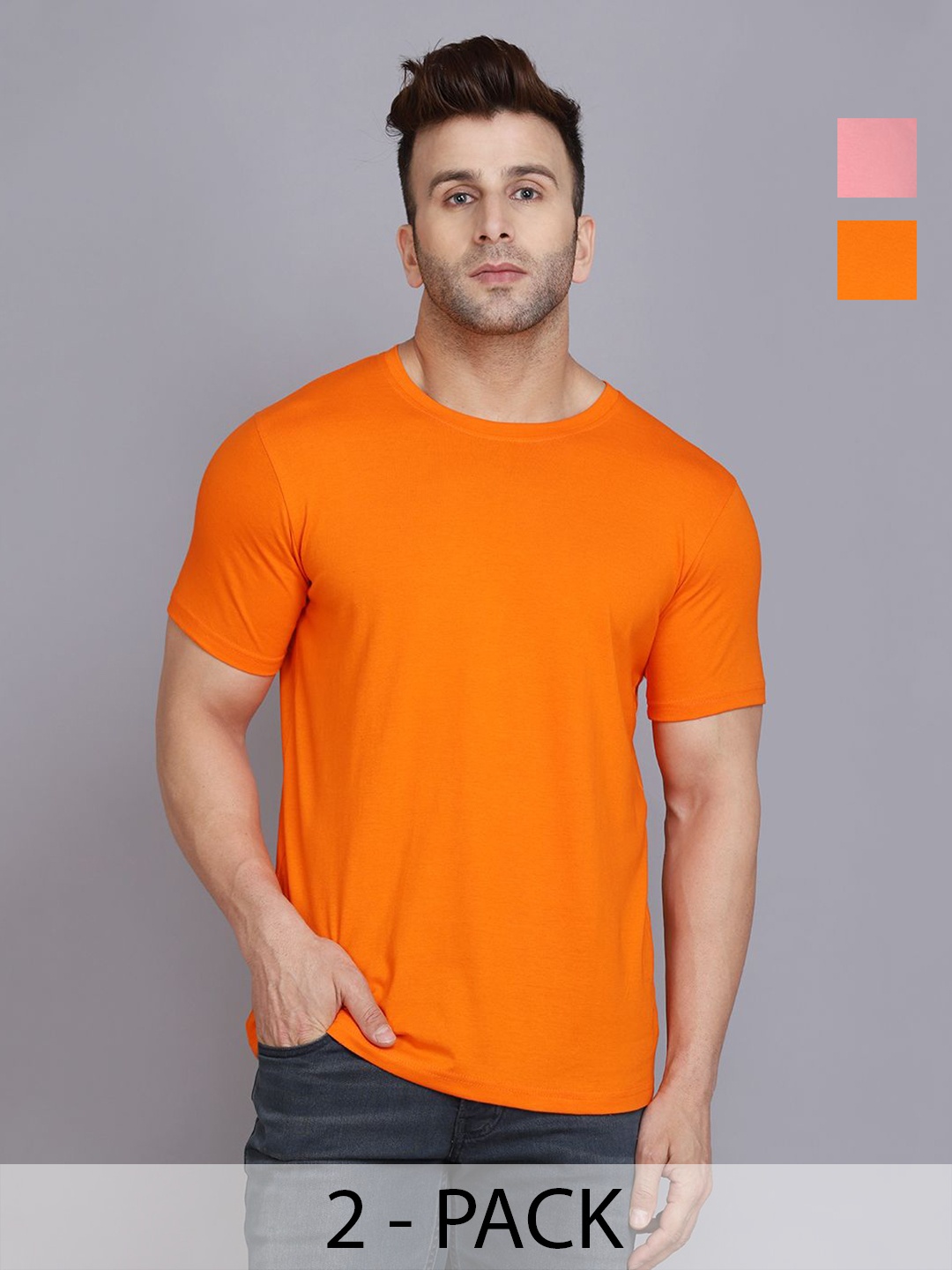 

WOOSTRO Men 2 Slim Fit T-shirt, Peach