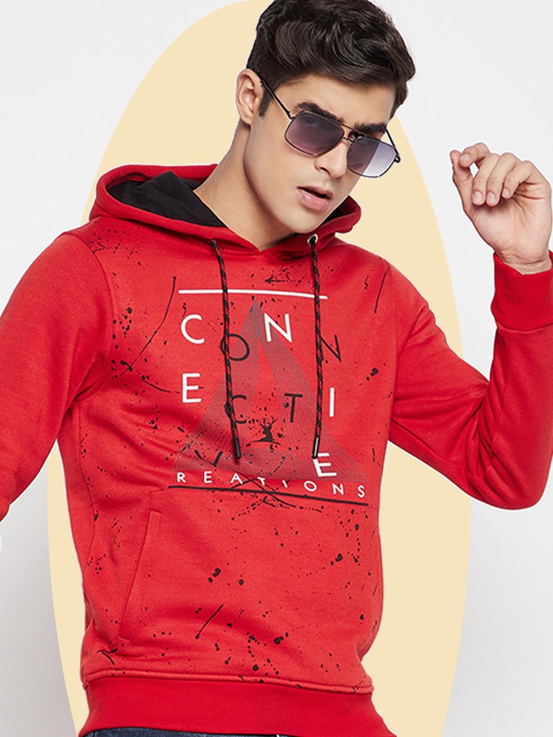 

LYCOS Men Typography Printed Hooded Pullover Sweatshirt, Red