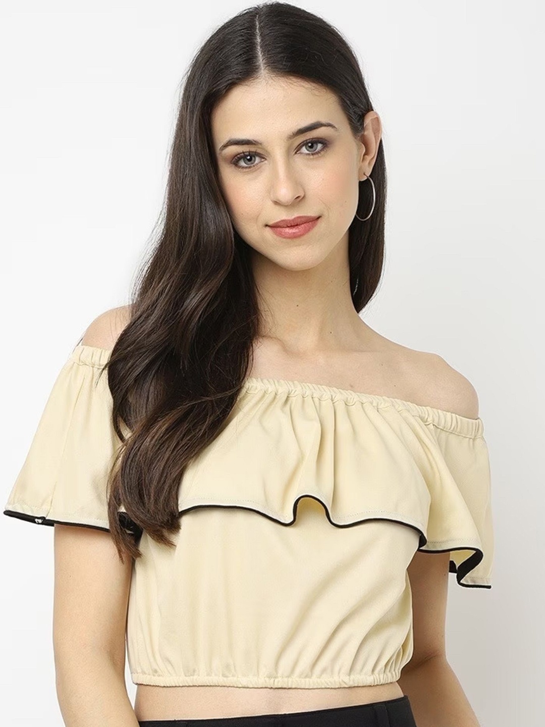 

SAKURA Off-Shoulder Cape Sleeve Bardot Crop Top, White