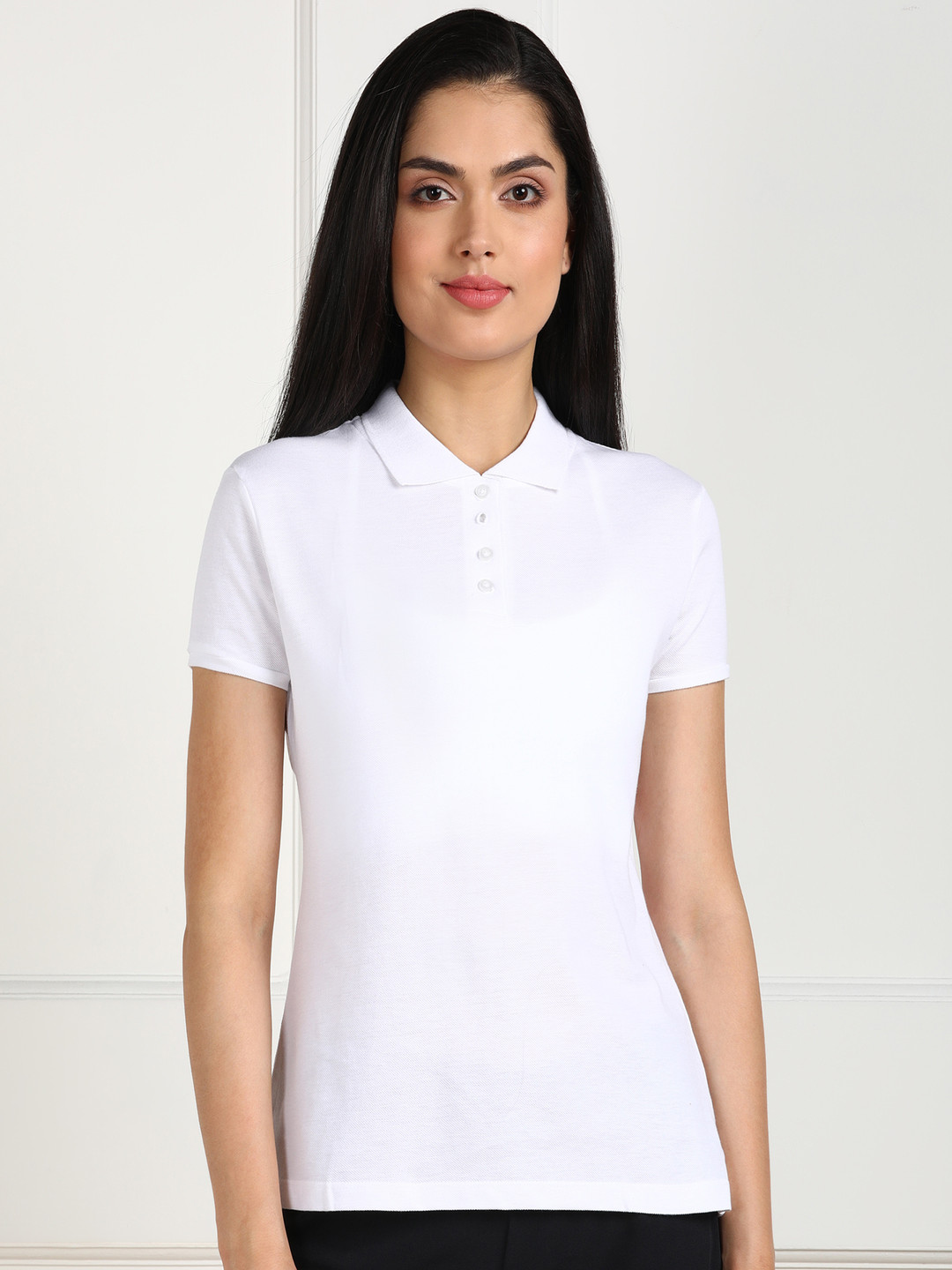 

Moda Rapido Women Solid Polo Collar Cotton T-shirt, White