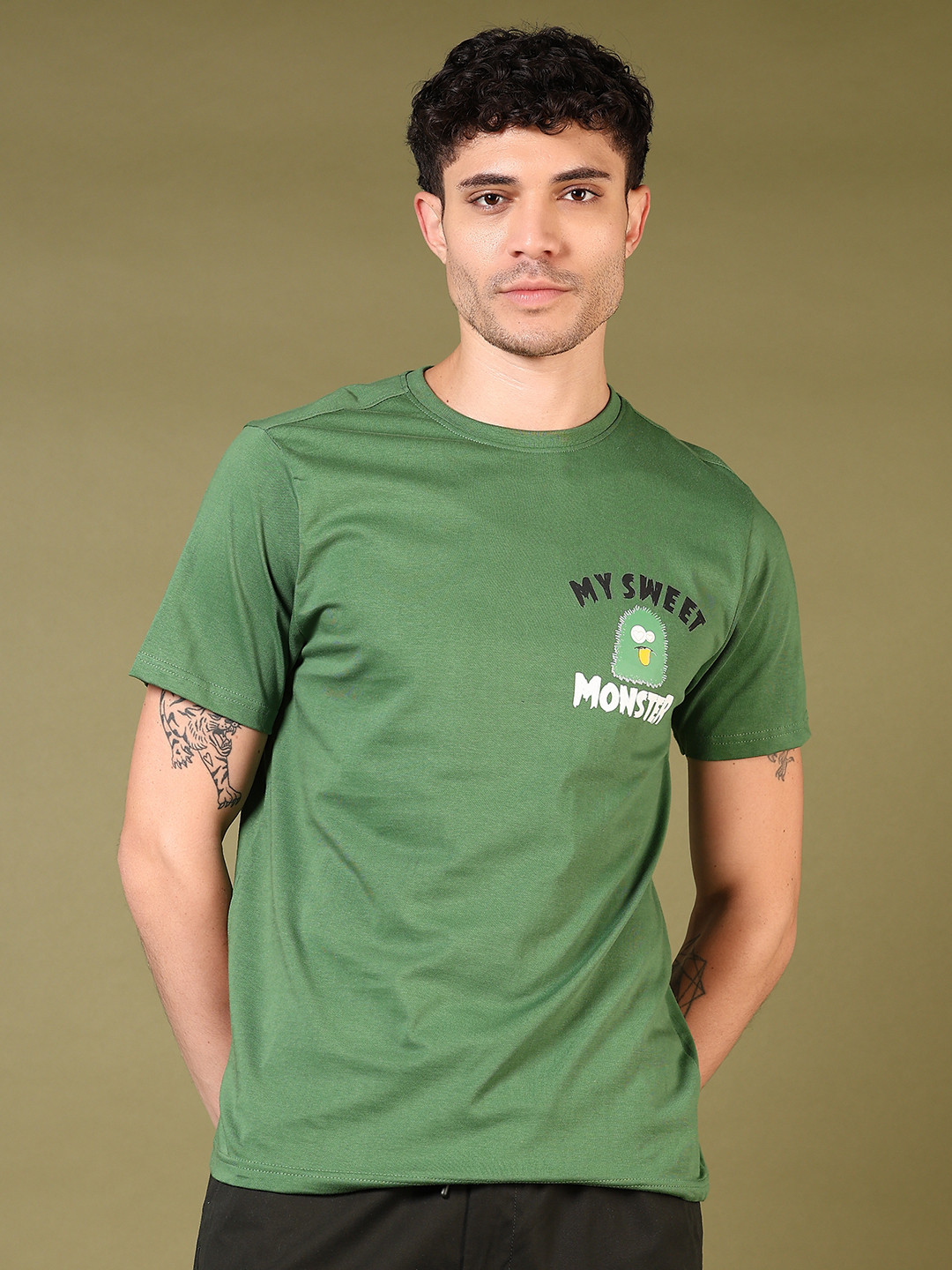 

V-Mart Men Typography Printed Round Neck Cotton T-shirt, Green