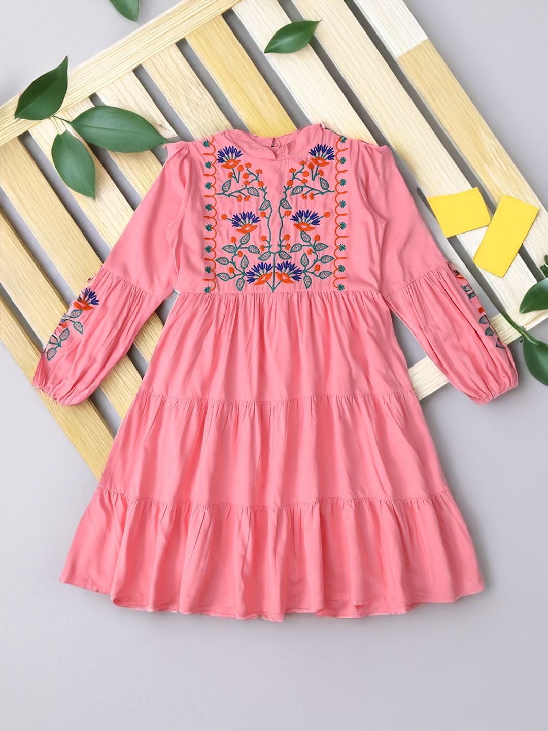 

Bella Moda Girls Floral Embroidered Puff Sleeve Fit & Flare Dress, Pink