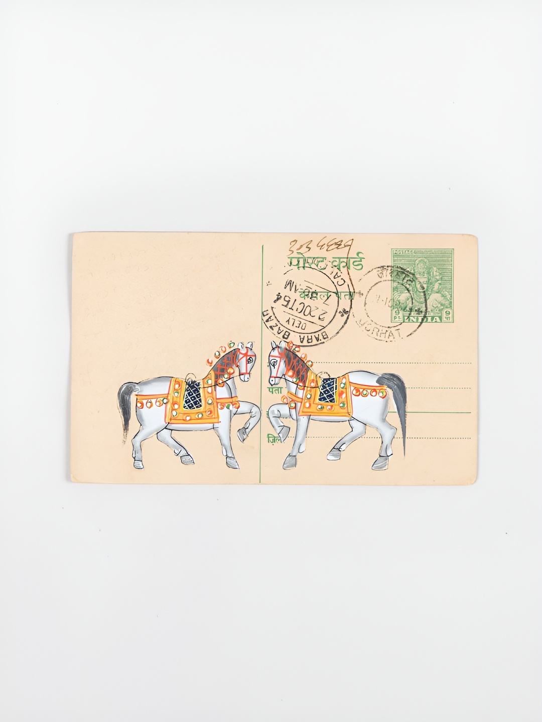 

Eyaas Beige & White Horses Miniature Painting Post Card