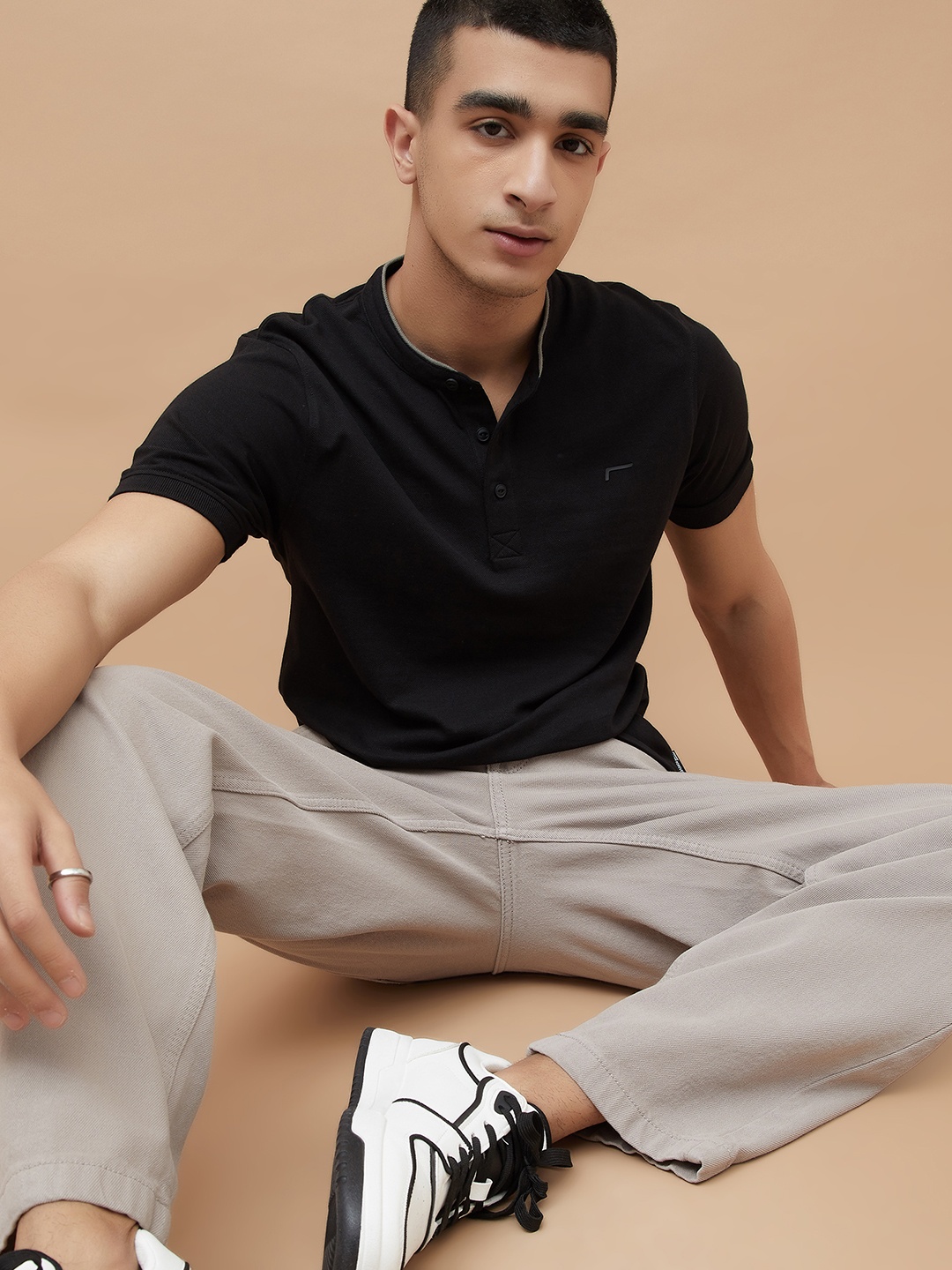 

Fame Forever by Lifestyle Men Solid Polo Collar Cotton T-shirt, Black