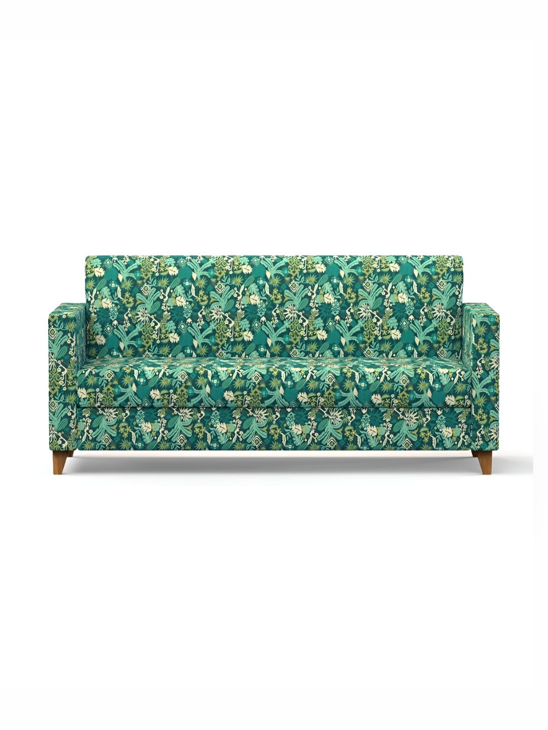 

Chumbak Modern Couch-Tropical Ikkat Green Floral Printed Two Seater Inflatable Sofa