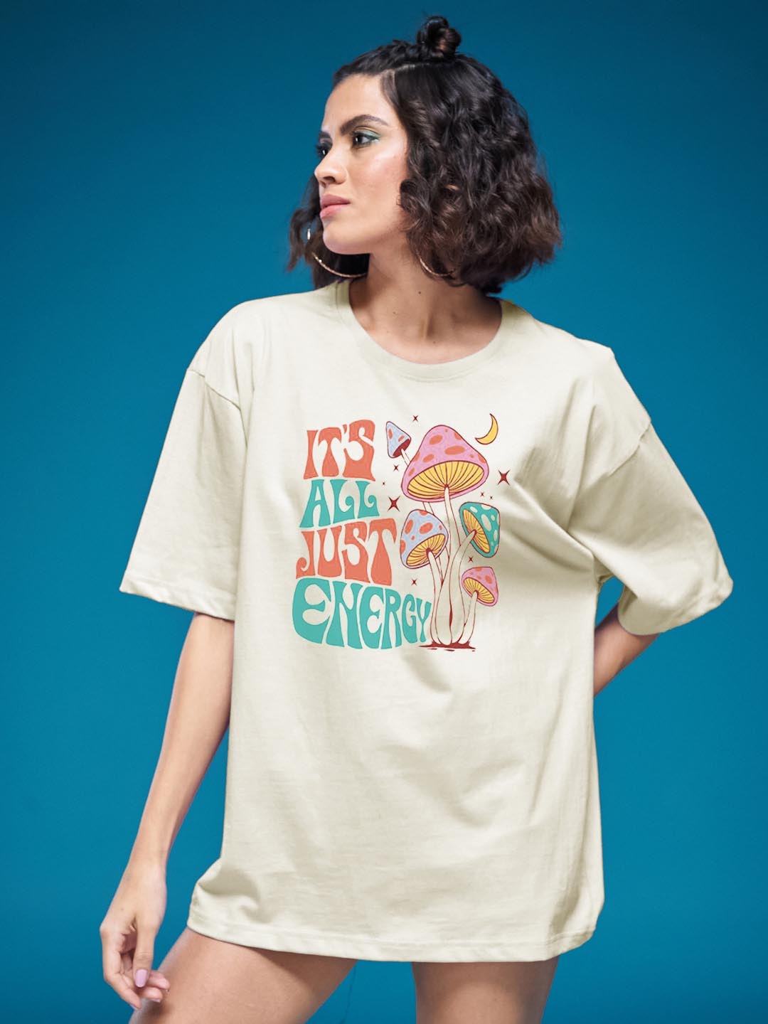 

SMARTEES Women Graphic Printed Round Neck Cotton Oversized T-shirt, Green