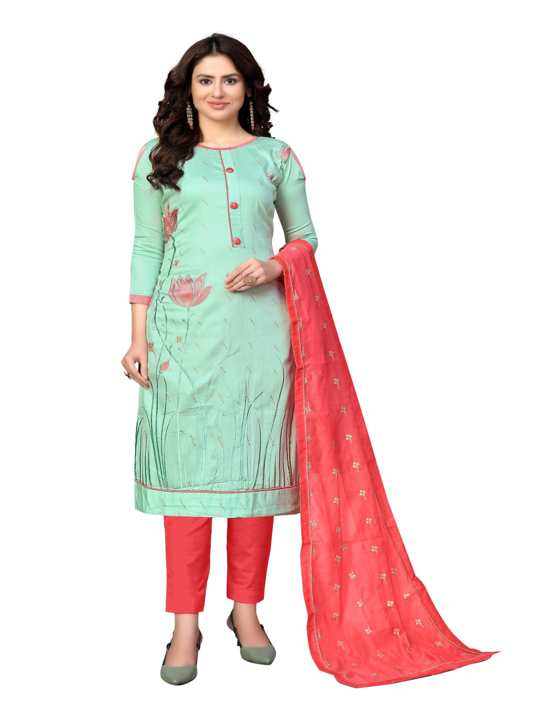 

HERE&NOW Embroidered Unstitched Dress Material, Sea green