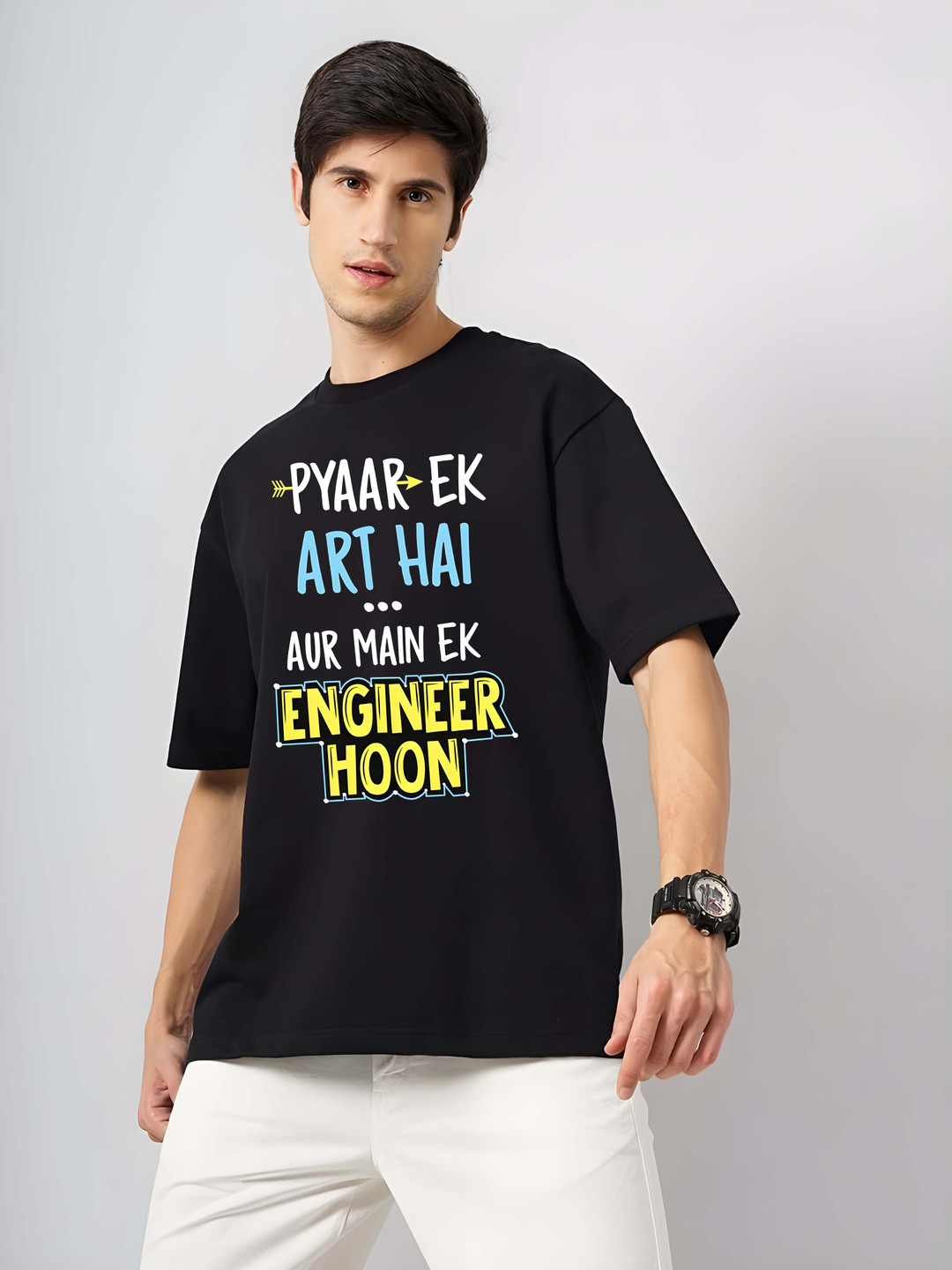 

Moda Rapido Men Typography Printed Round Neck Cotton Oversized T-shirt, Black