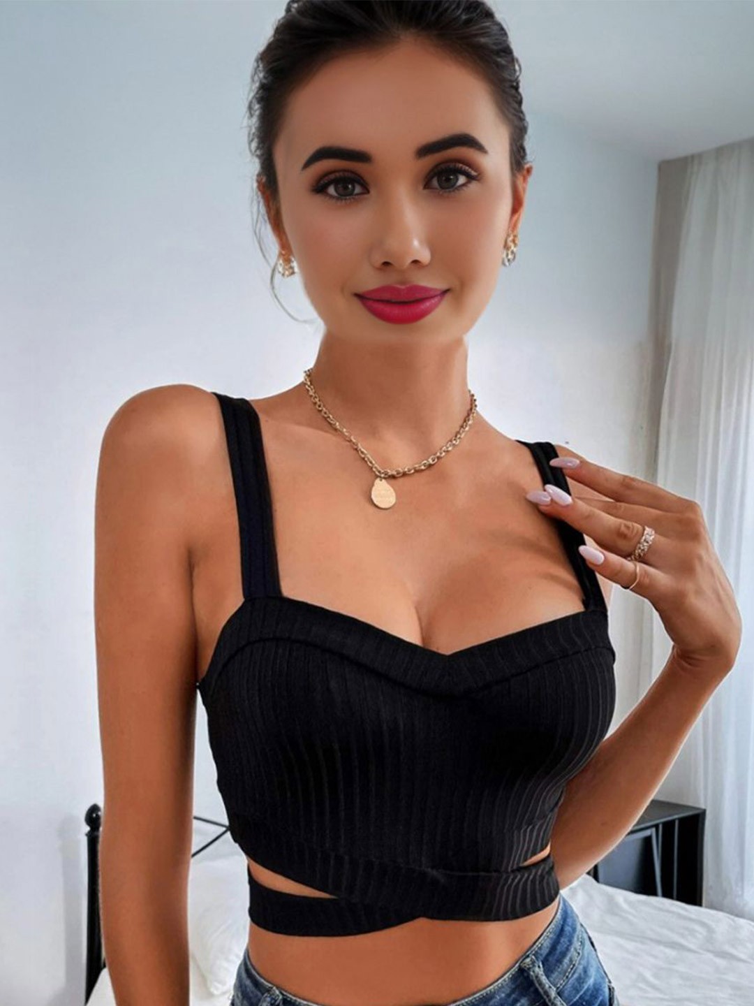 

StyleCast Blouson Crop Top, Black