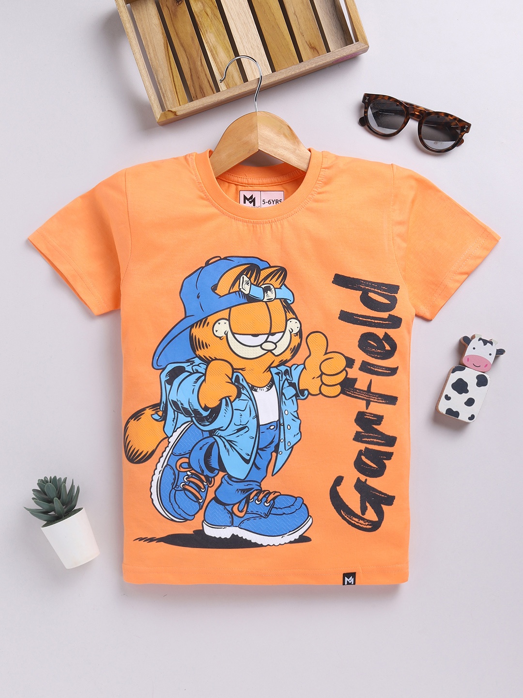 

YK X Minute Mirth Boys Garfield Printed Pure Cotton T-shirt, Orange