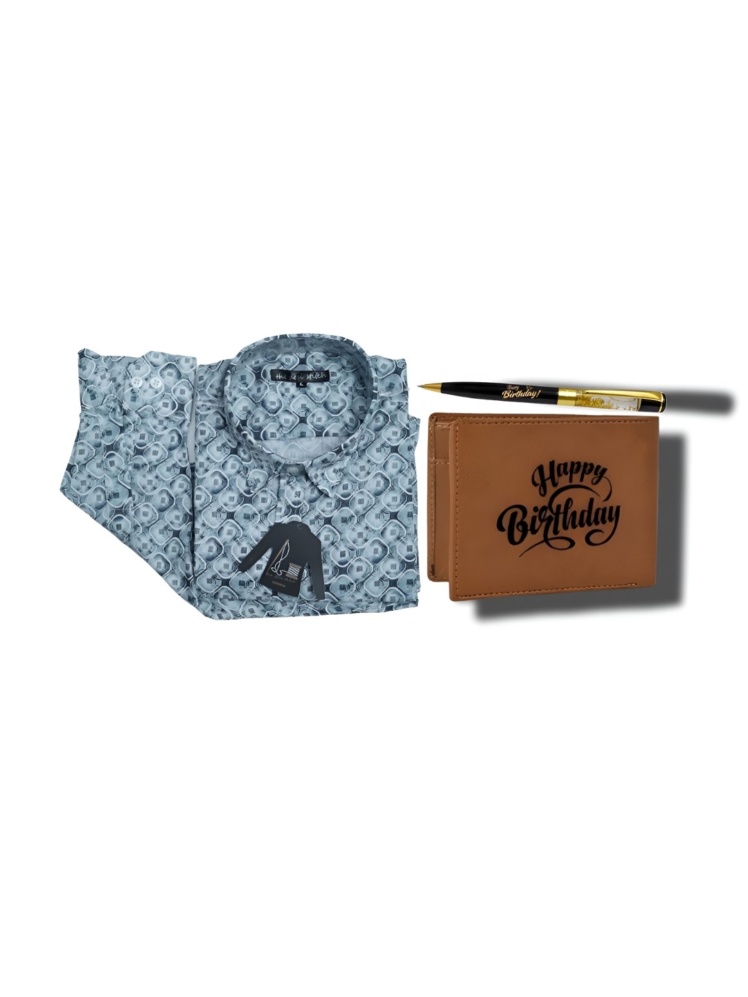 

Anikmart Men Printed Shirt & Leather Wallet, Blue