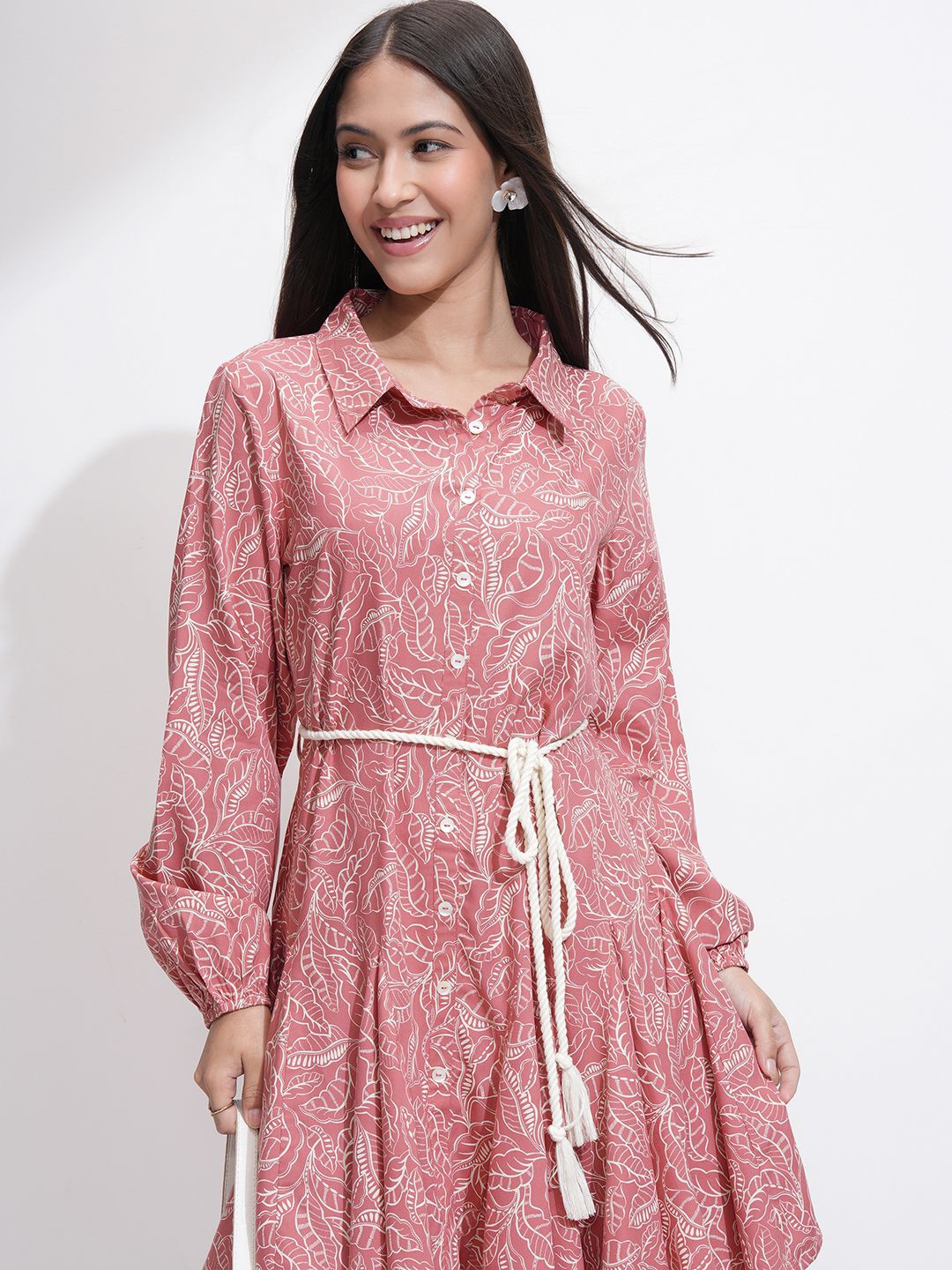 

ESPYR By Tokyo Talkies Women Printed Fla Shirt Dress, Pink